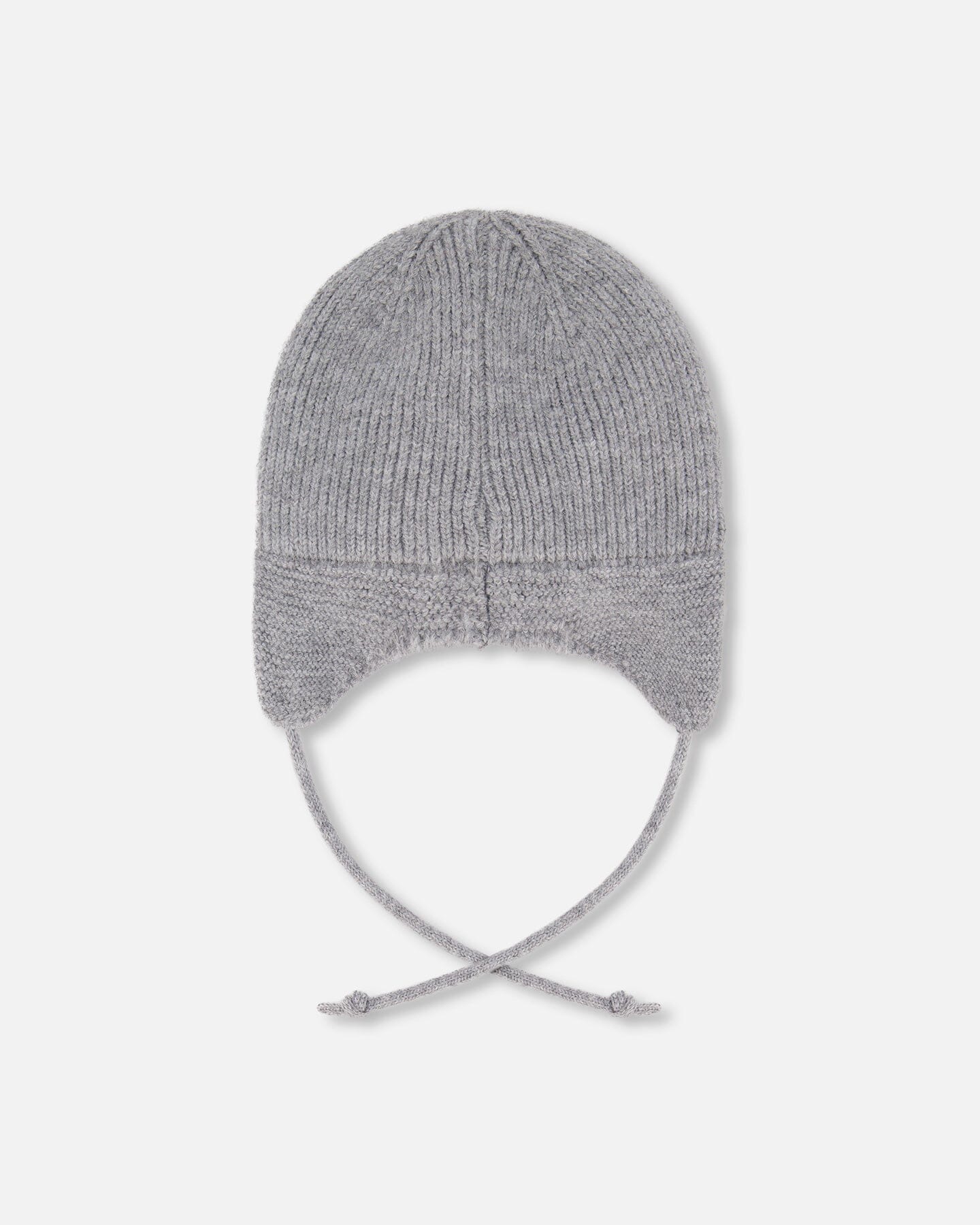 Lined Baby Knit Hat With Ears And Strings Heather Gray - Image 3
