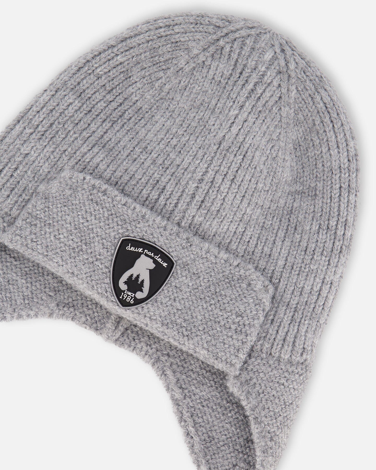 Lined Baby Knit Hat With Ears And Strings Heather Gray - Image 4