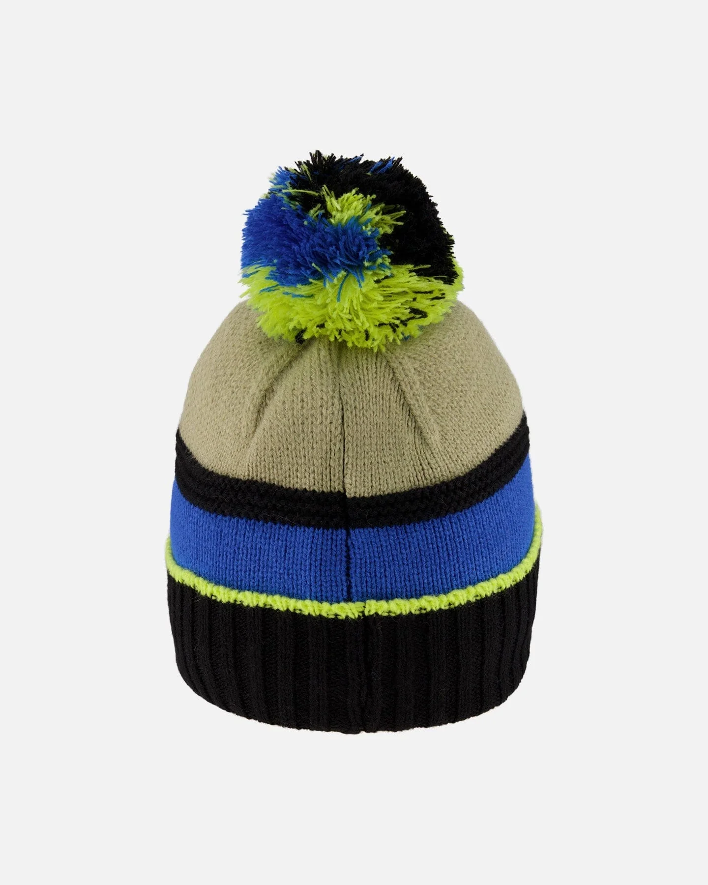 Lined Knit Pompom Hat Black, Taupe And Lime Green - Image 4