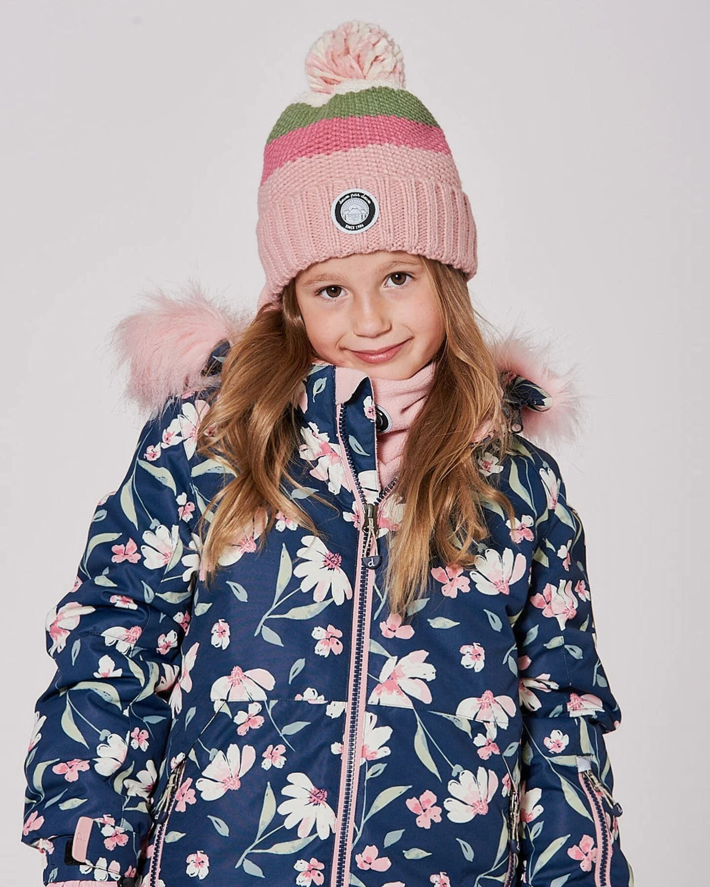 Lined Knit Pompom Hat Pink And Green - Image 2