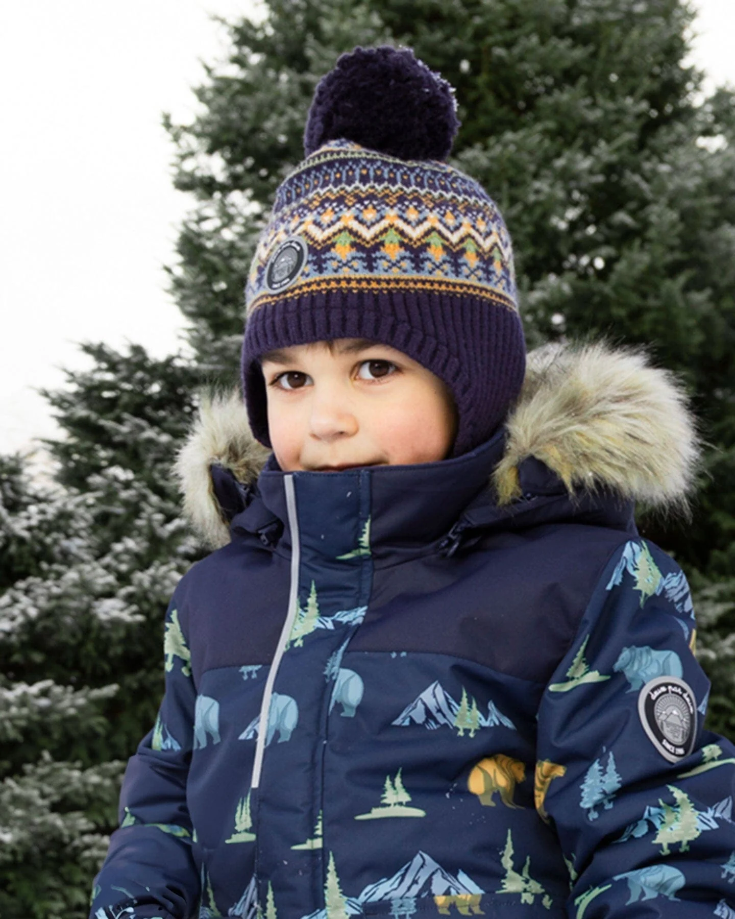 Lined Peruvian Knit Hat With Pompom Taupe And Navy - Image 2