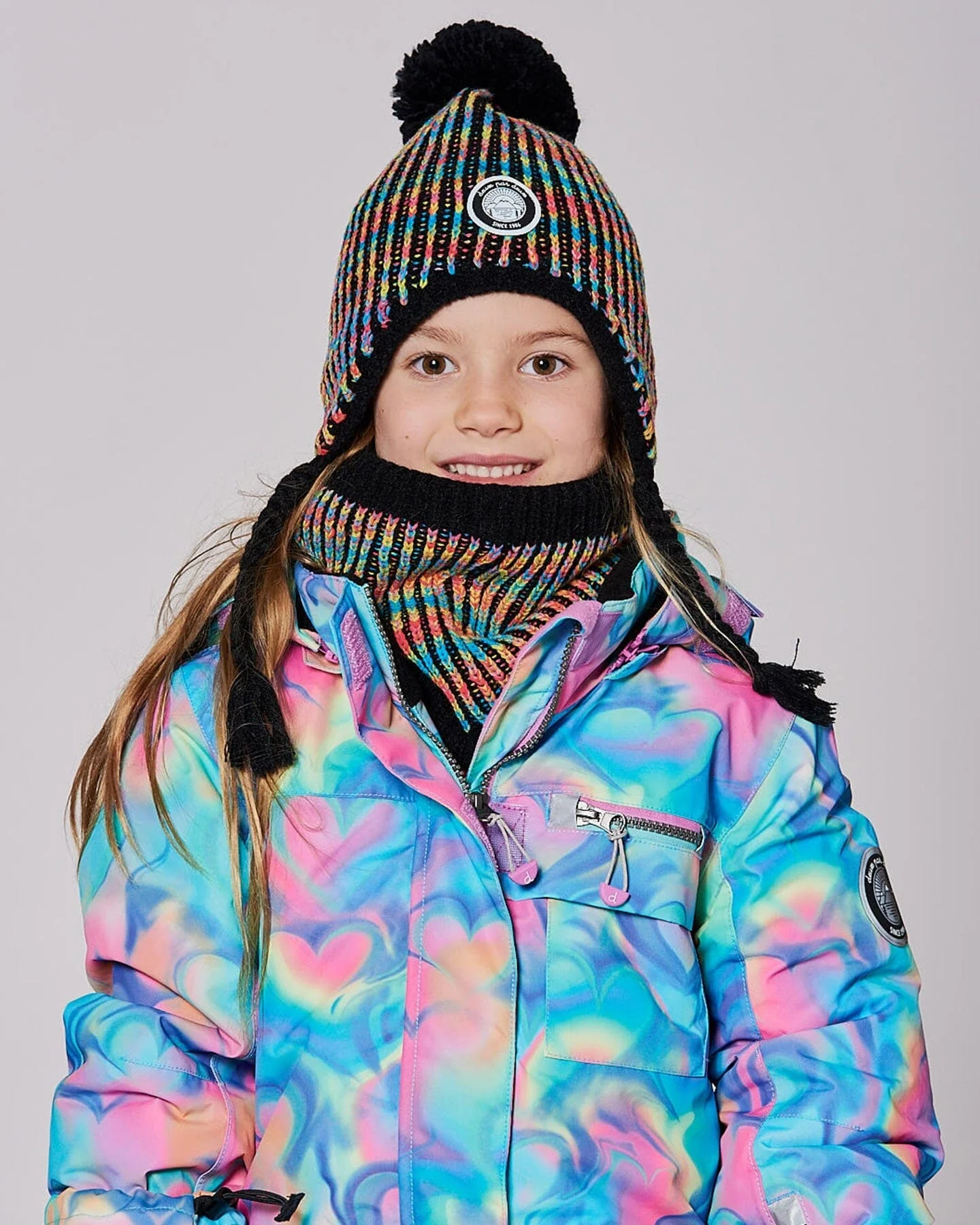 Lined Peruvian Knit Pompom Hat Black And Multicolor - Image 2