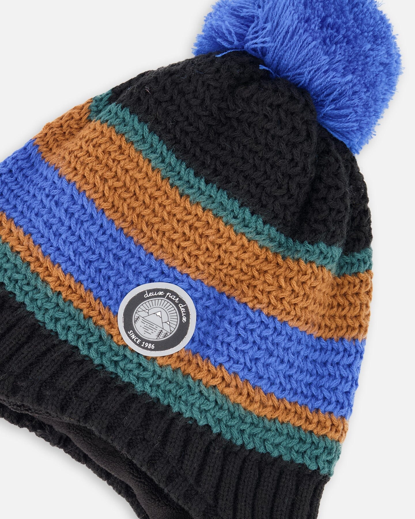 Lined Peruvian Knit Pompom Hat Black, Blue And Brown - Image 5