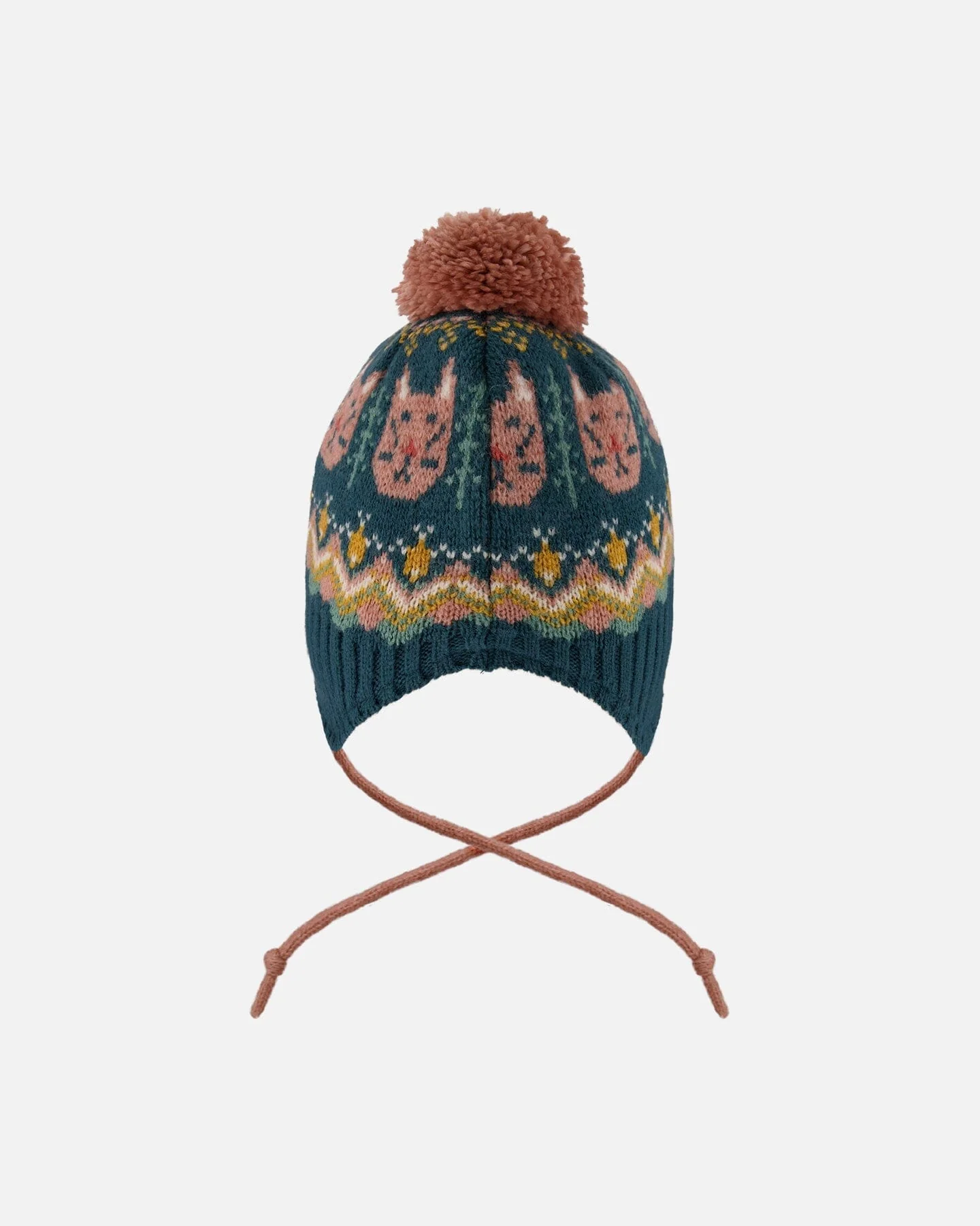Lined Peruvian Knit Pompom Hat Green And Pink - Image 3