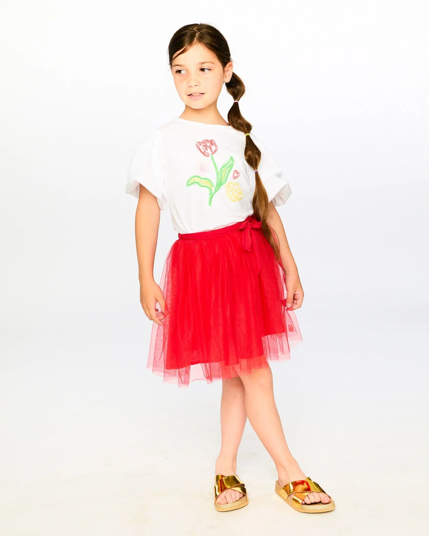 Mesh And Eyelet Skirt Red - Image 2