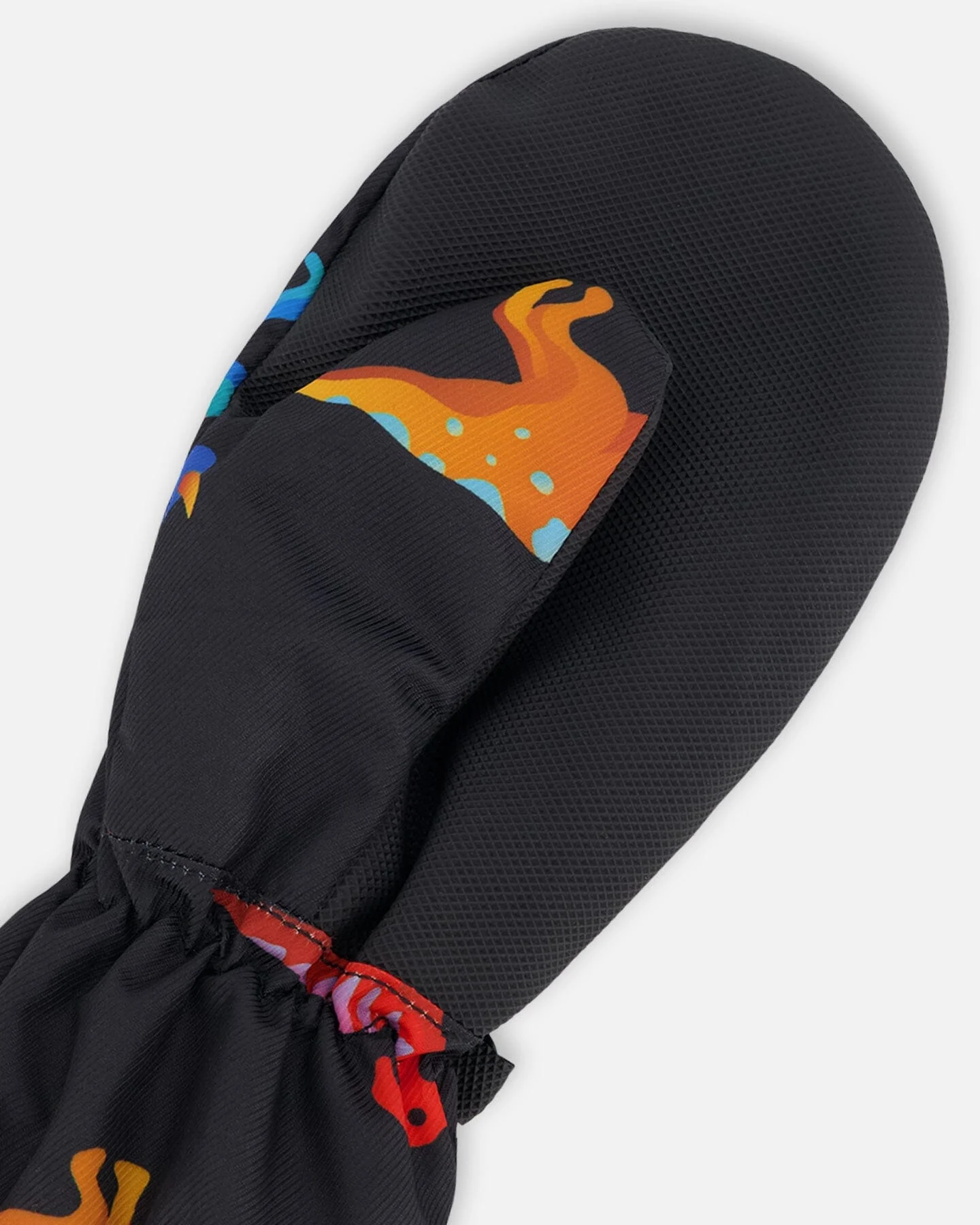 Mid-Season Mittens In Recycled Polyester Black Dinosaur Print - Image 3