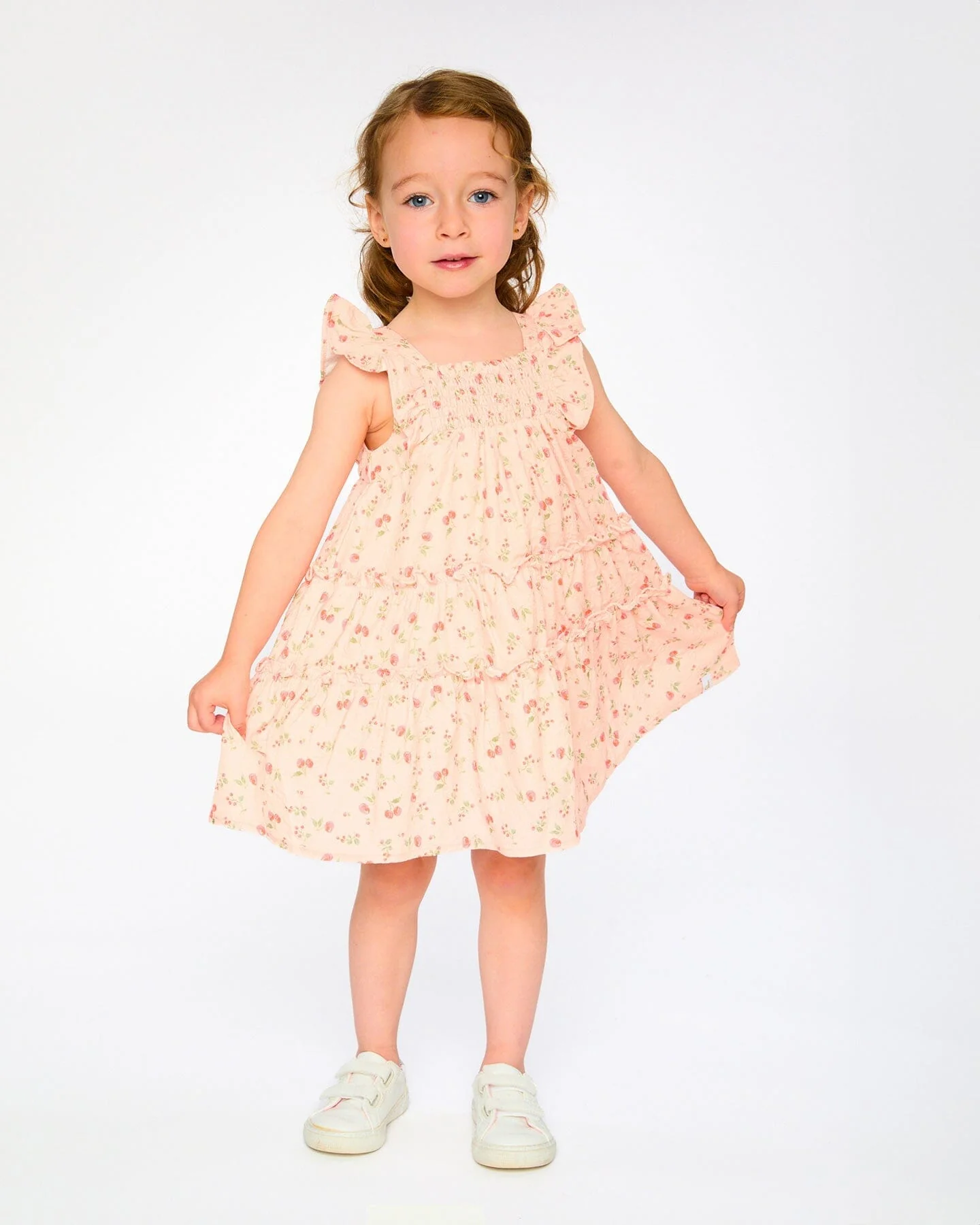 Multi-Tiered Dress With Smocking Pink Printed Flowers - Image 2