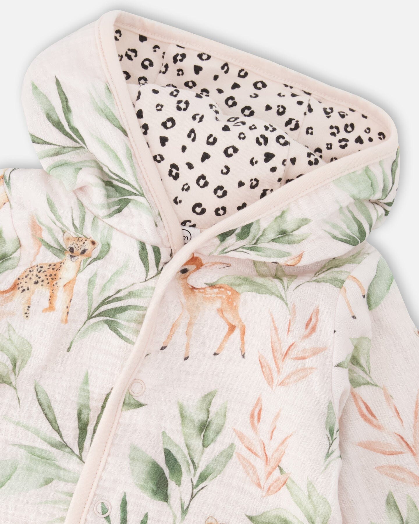 Muslin And Organic Cotton Jersey Reversible Hooded Jacket Peach Deer/Leopard Print - Image 4