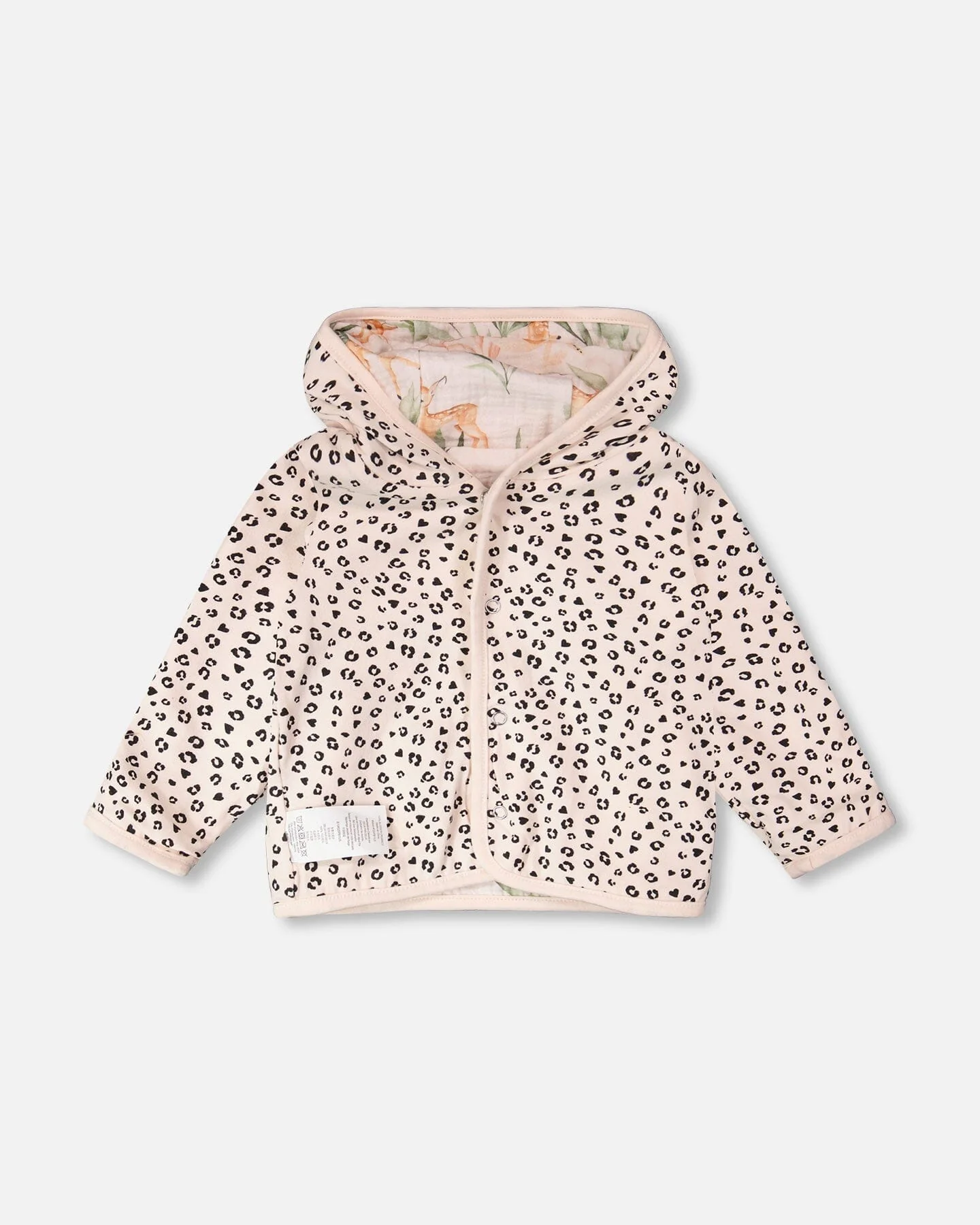 Muslin And Organic Cotton Jersey Reversible Hooded Jacket Peach Deer/Leopard Print - Image 6