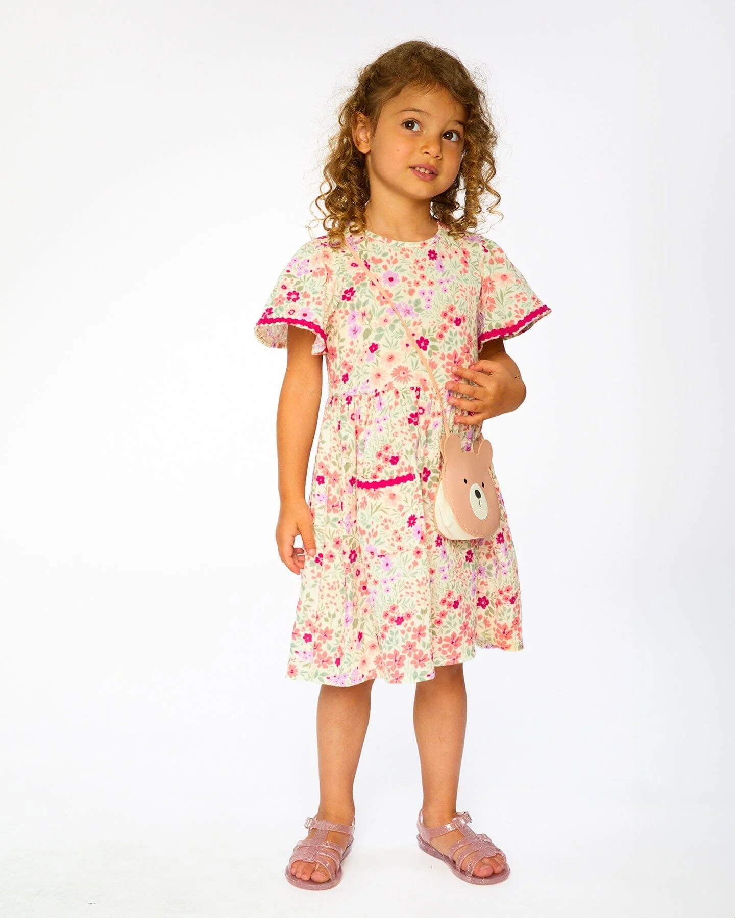 Muslin Dress Off White Printed Flowers - Image 3