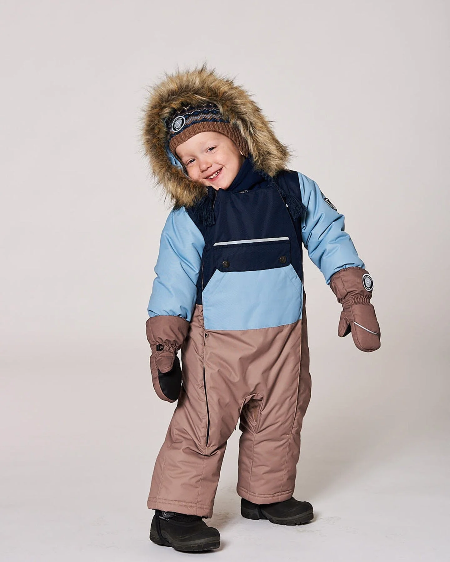 One-Piece Baby Play Snowsuit Designed For Car Seat Taupe - Image 2