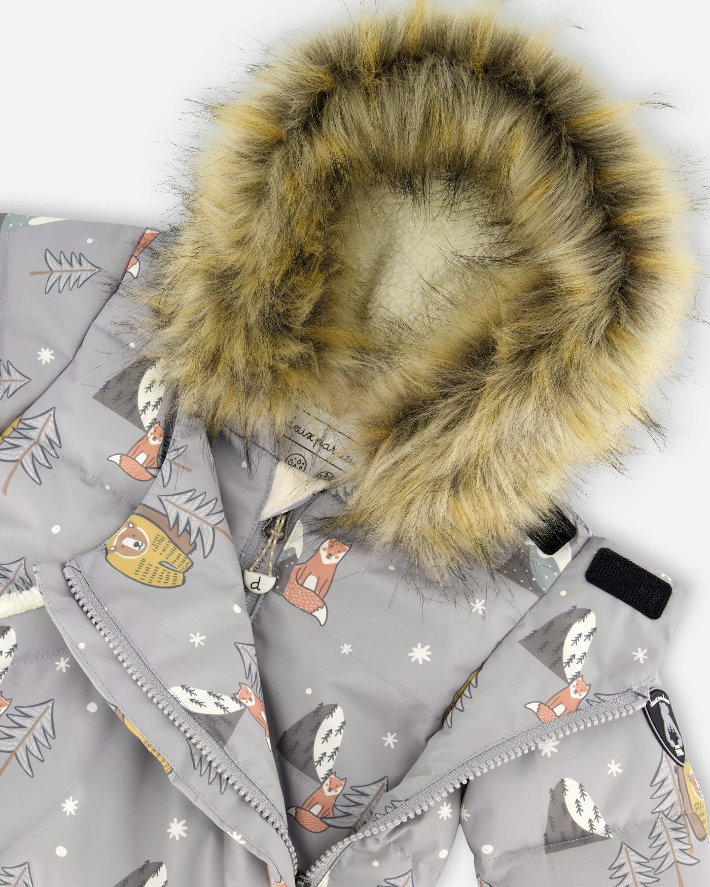 One-Piece Baby Snug Snowsuit Designed For Car Seat Gray Bear Print - Image 5