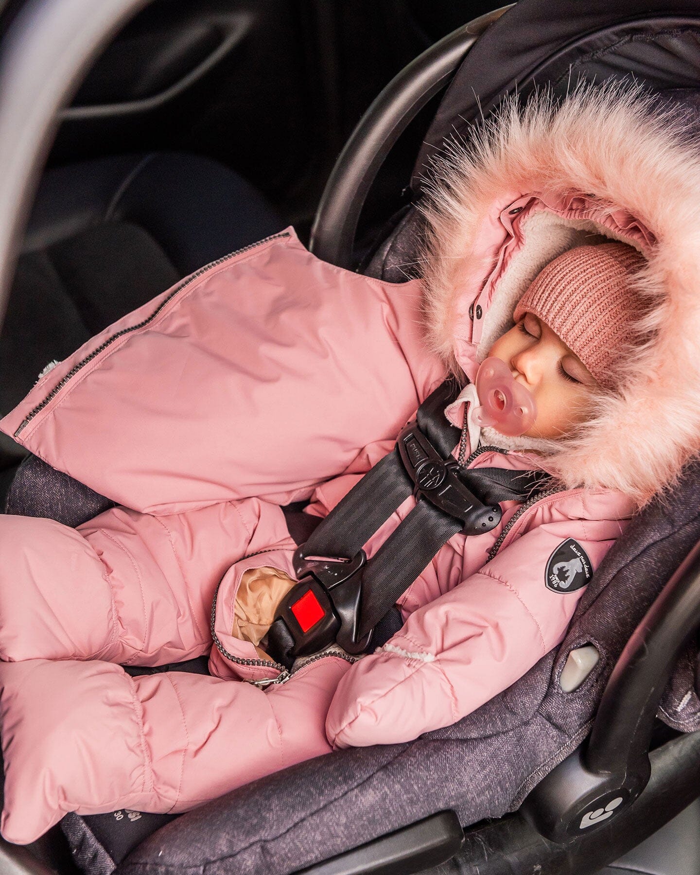 One-Piece Baby Snug Snowsuit Designed For Car Seat Pink - Image 11