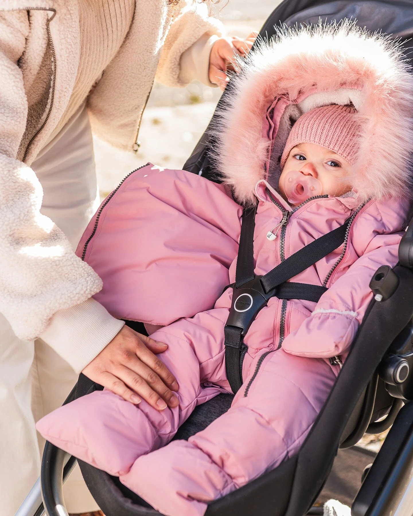 One-Piece Baby Snug Snowsuit Designed For Car Seat Pink Mini Flowers - Image 10