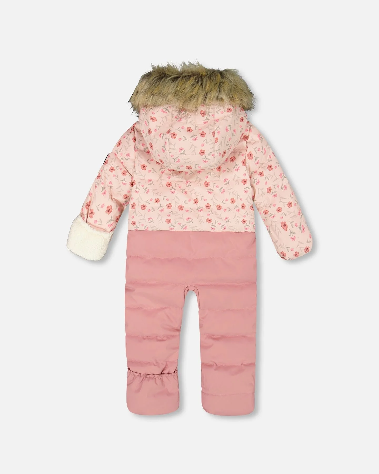 One-Piece Baby Snug Snowsuit Designed For Car Seat Pink Mini Flowers - Image 4