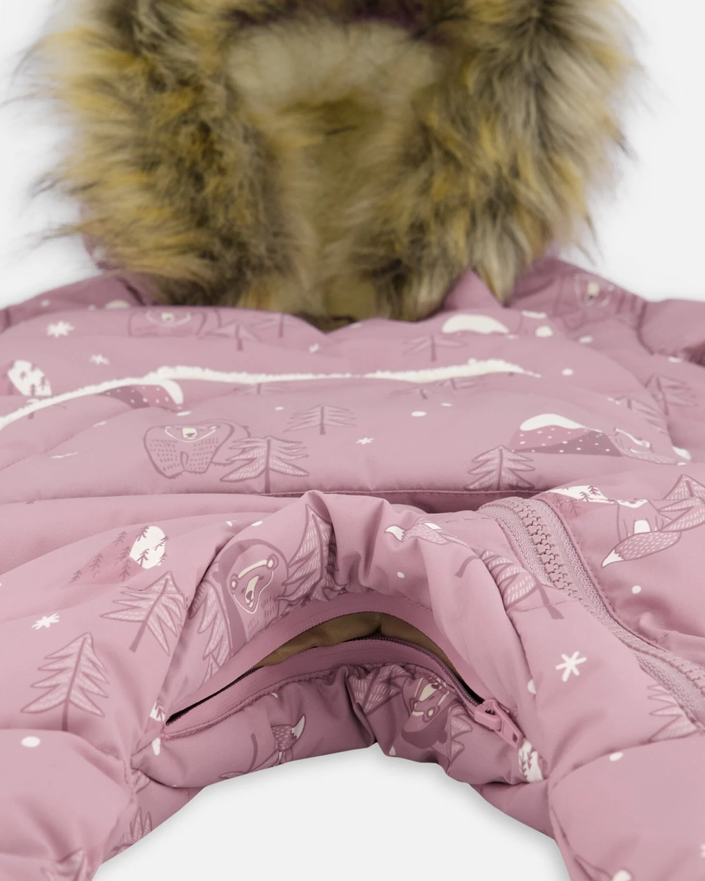 One-Piece Baby Snug Snowsuit Designed For Car Seat Purple Bear Print - Image 6
