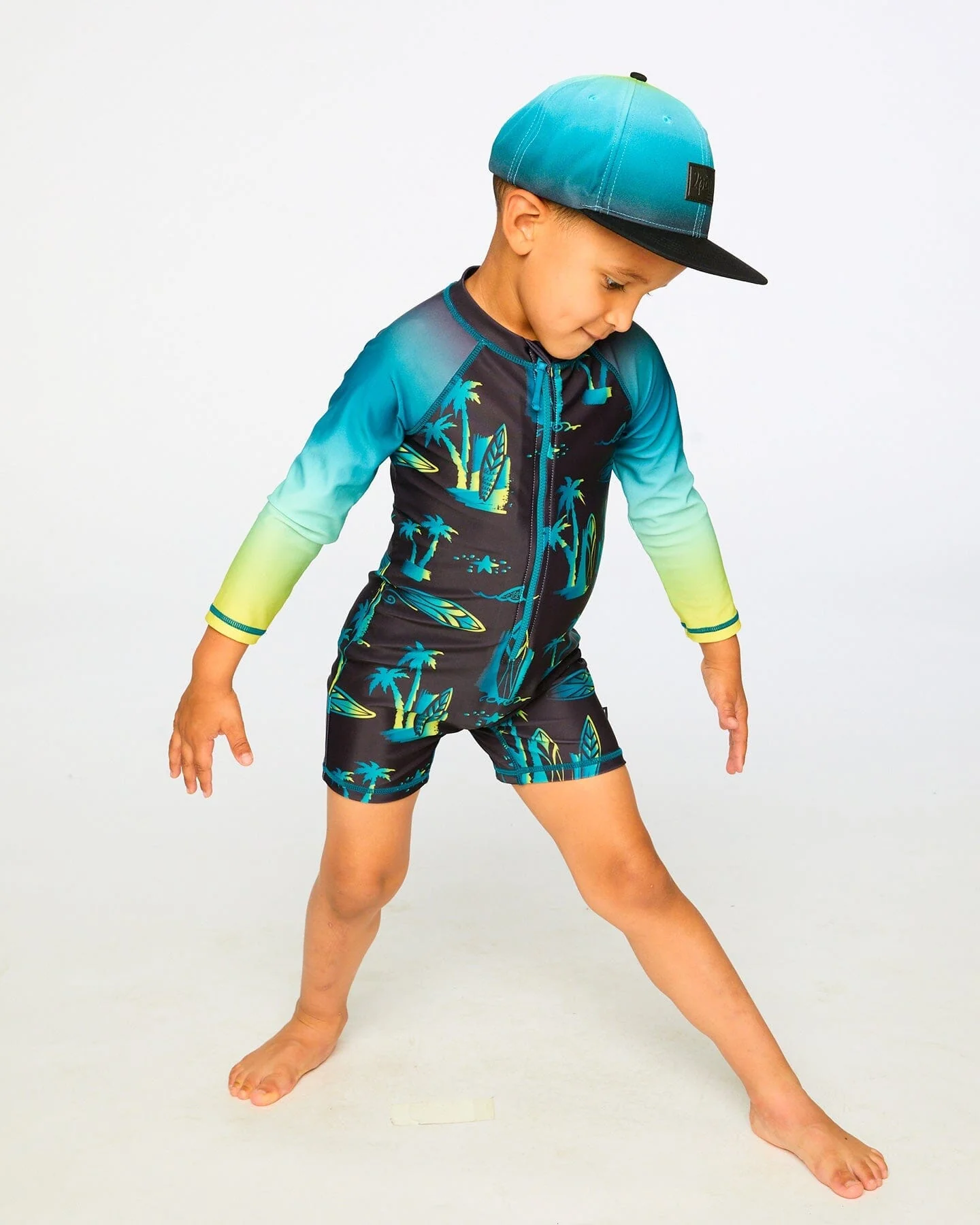 One-Piece Long Sleeve Rashguard Black Surf Print - Image 3