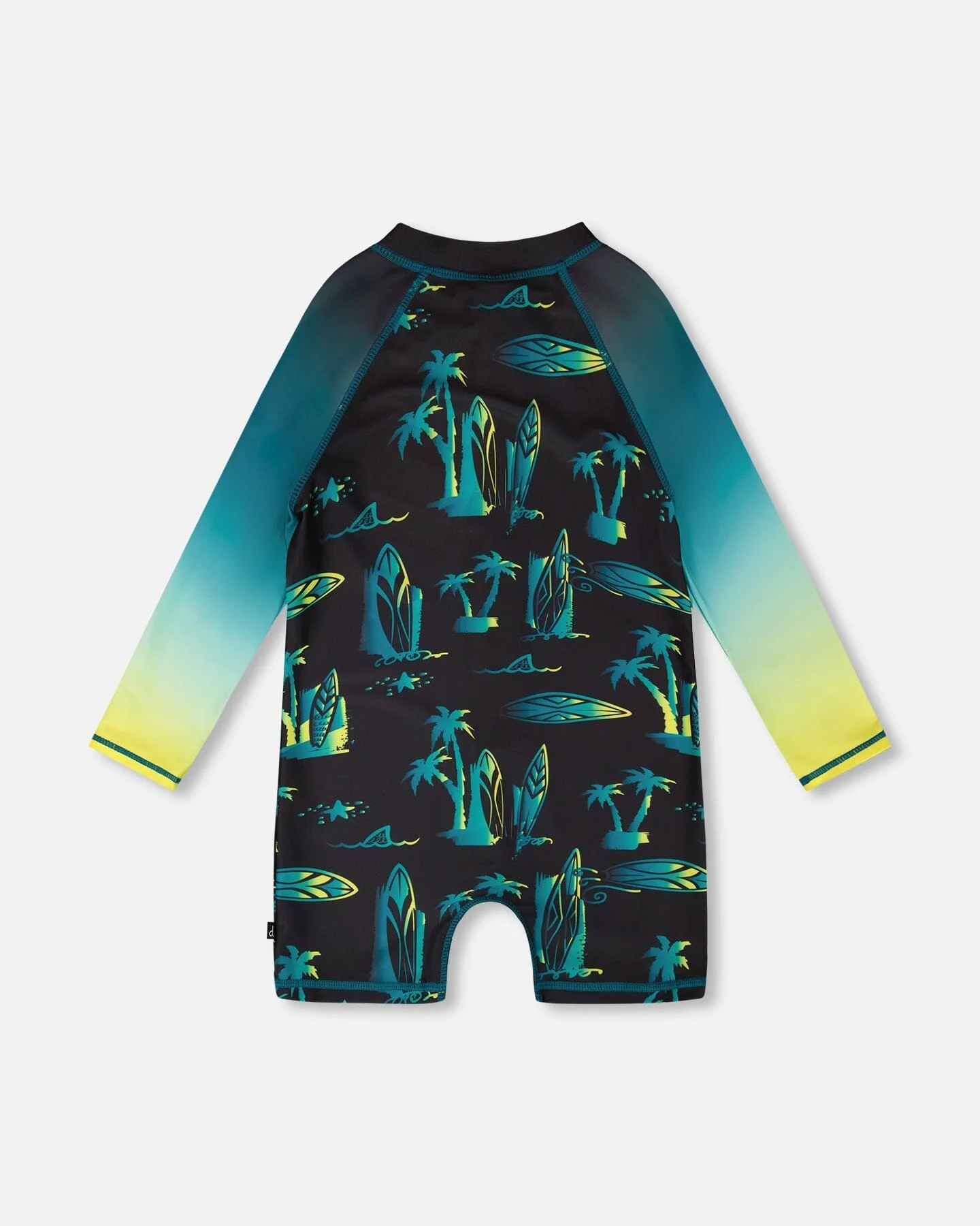 One-Piece Long Sleeve Rashguard Black Surf Print - Image 4