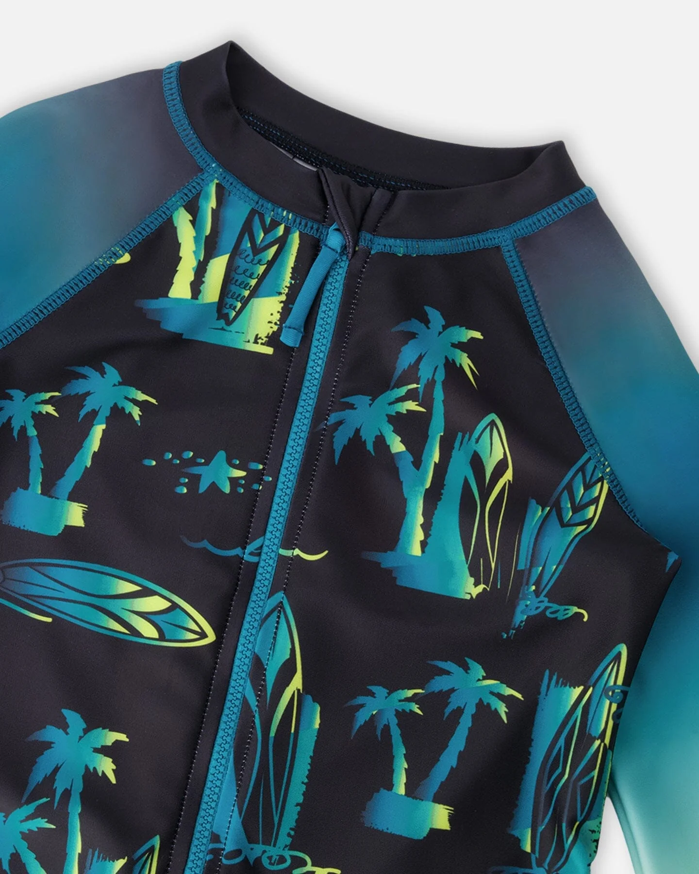 One-Piece Long Sleeve Rashguard Black Surf Print - Image 3