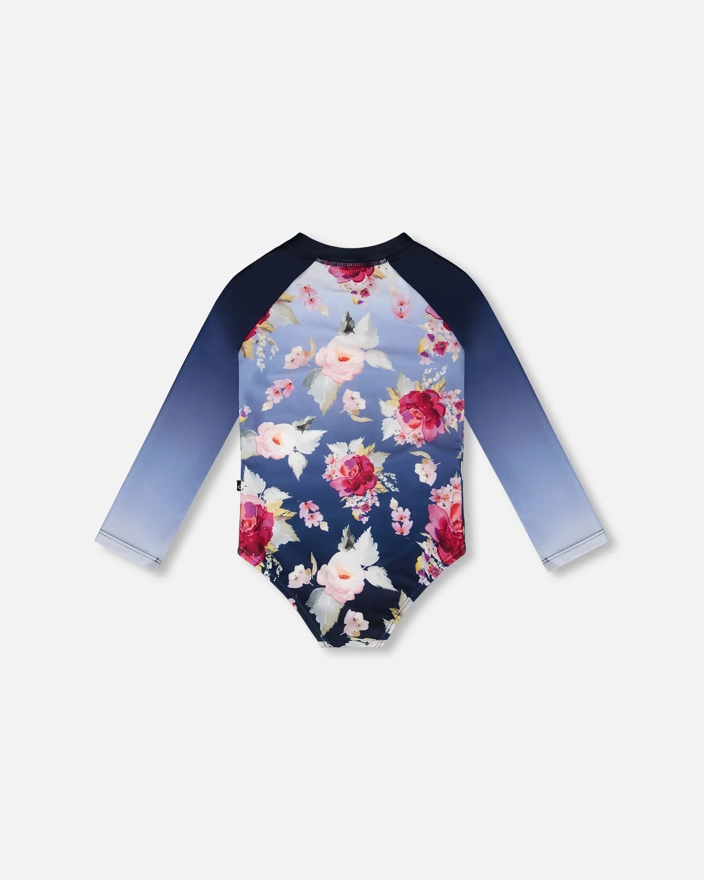 One-Piece Long Sleeve Rashguard Blue Rose Print - Image 4
