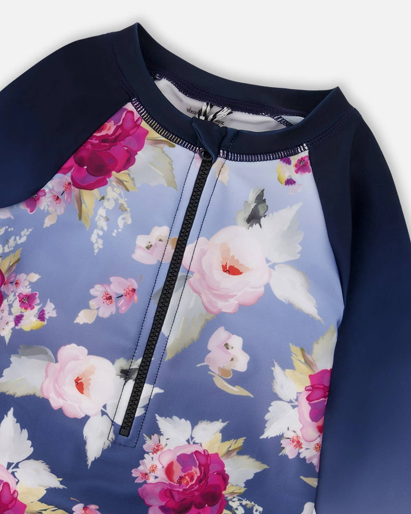 One-Piece Long Sleeve Rashguard Blue Rose Print - Image 5