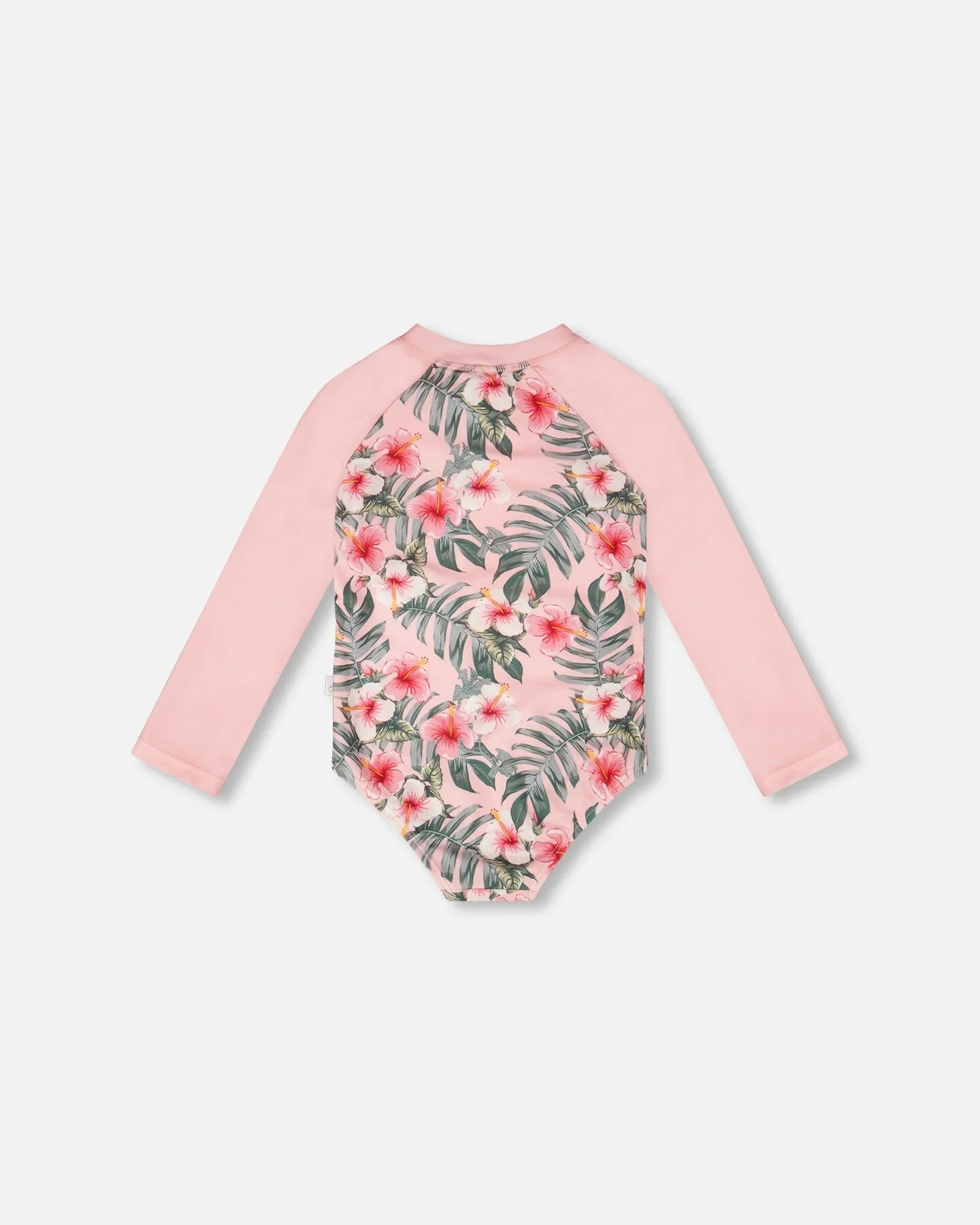 One-Piece Long Sleeve Rashguard Pink Hibiscus Print - Image 4