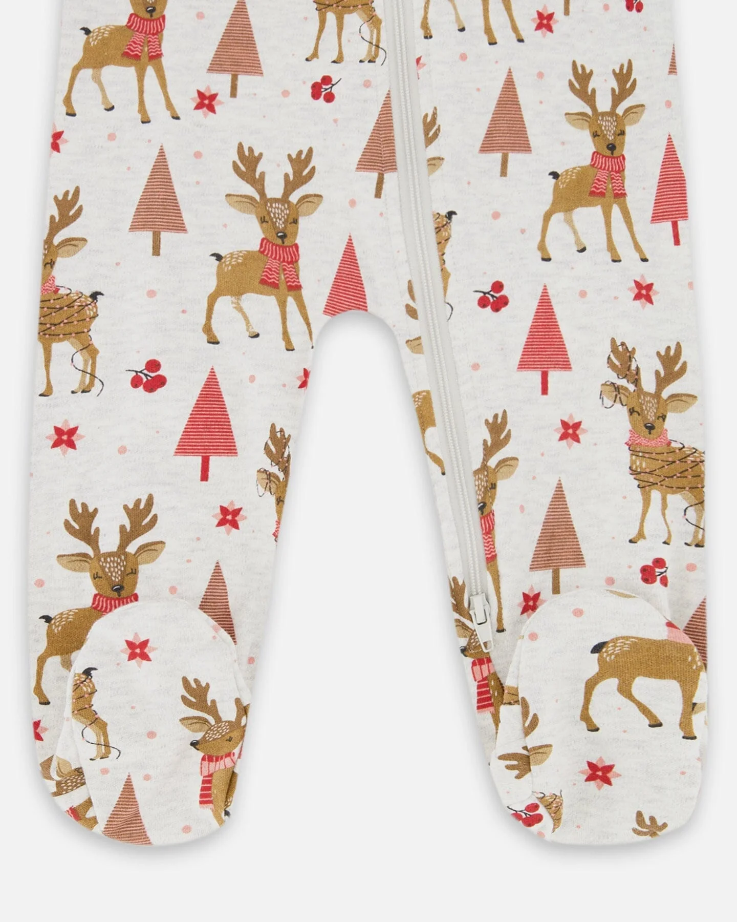 One-Piece Organic Cotton Pajama Beige Girly Reindeer Print - Image 3