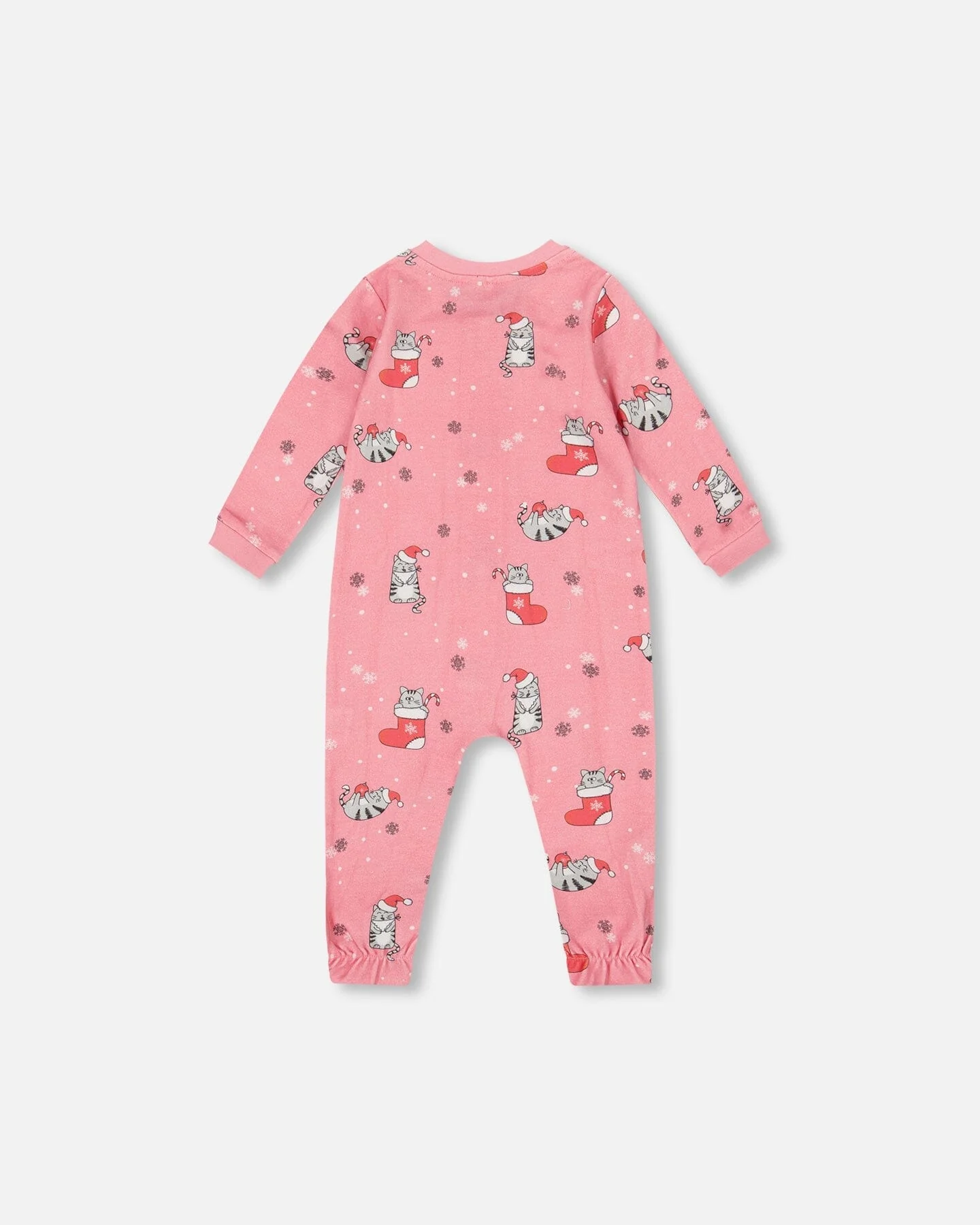 One-Piece Organic Cotton Pajama Pink Cat Print - Image 2