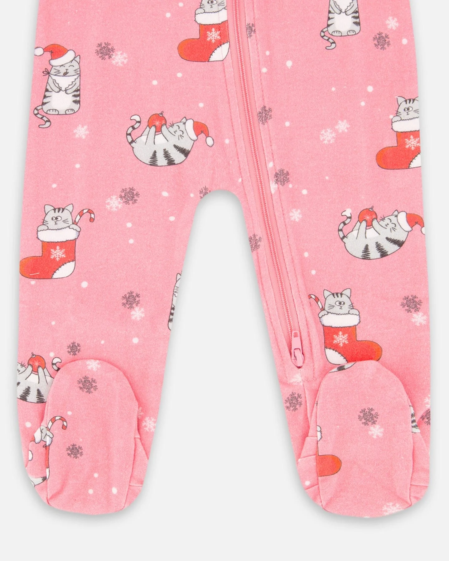 One-Piece Organic Cotton Pajama Pink Cat Print - Image 3