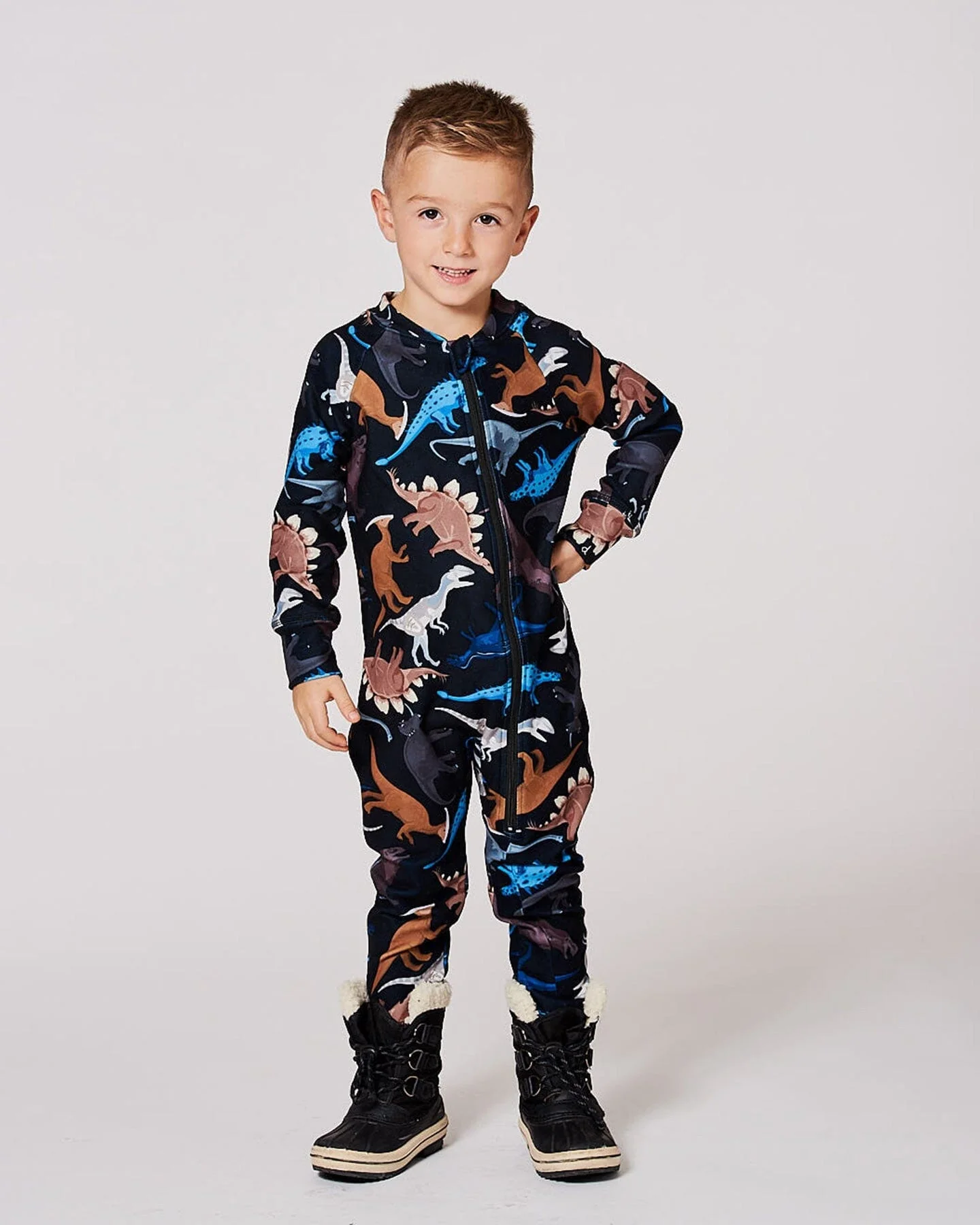 One-Piece Thermal Underwear Black Dinosaur Print - Image 2