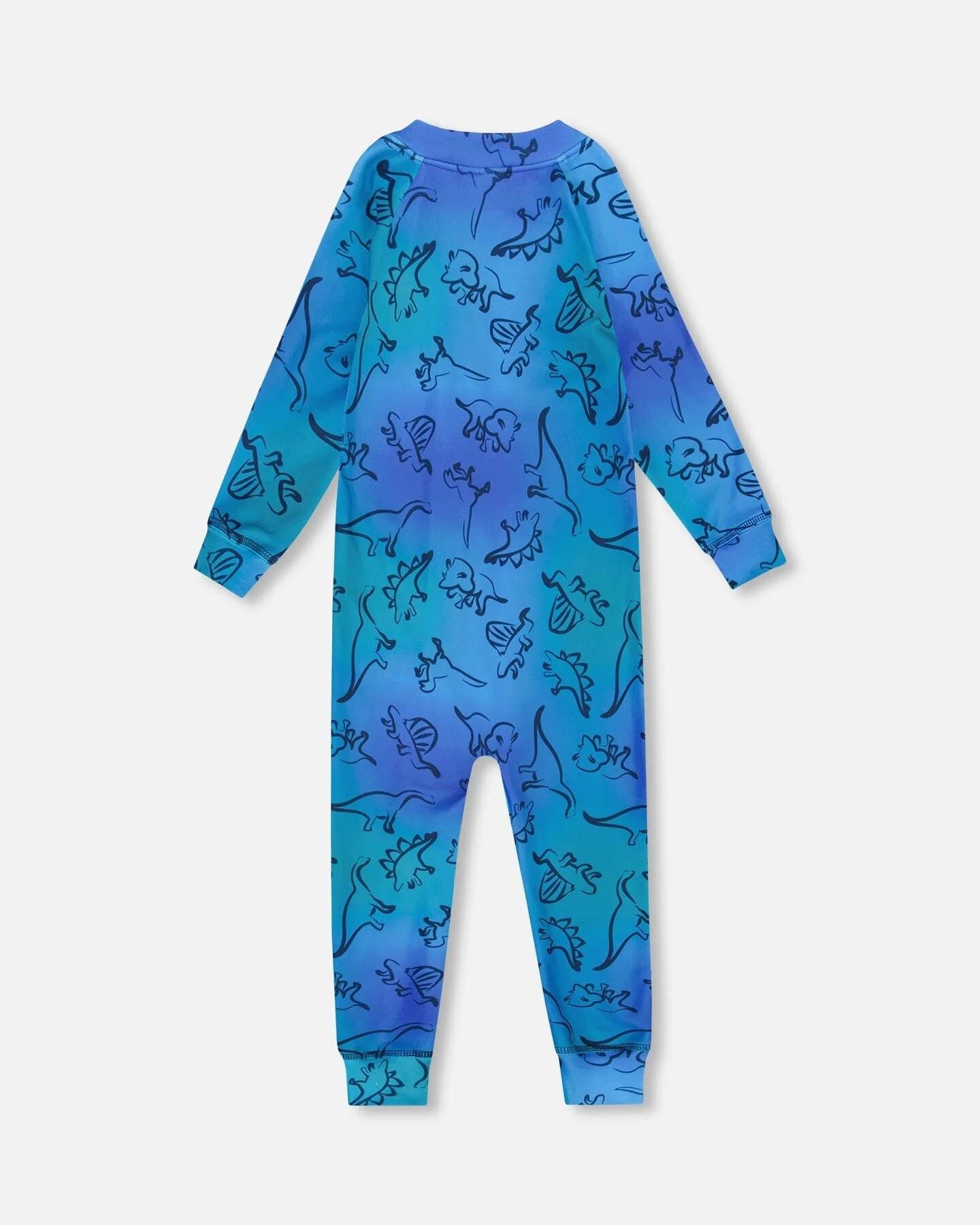 One-Piece Thermal Underwear Blue Gradient Dinosaur Print - Image 3