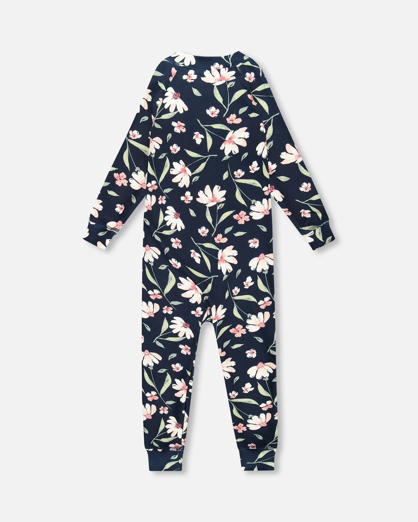 One-Piece Thermal Underwear Navy Flower Print - Image 3