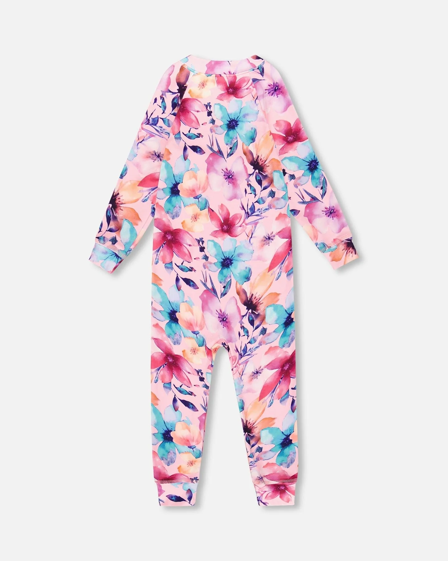 One-Piece Thermal Underwear Pink Watercolor Flower Print - Image 3