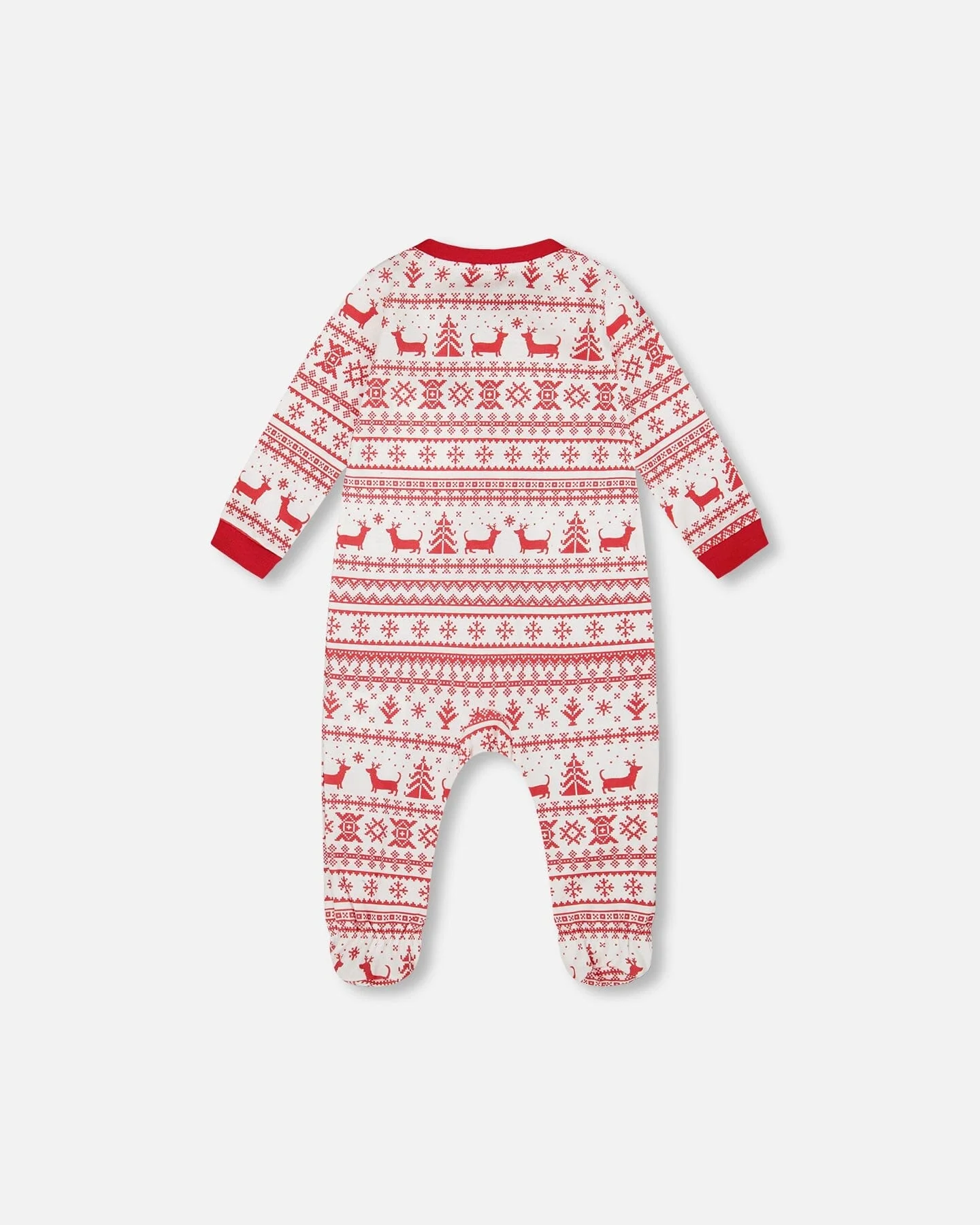 Organic Cotton Baby One-Piece Pajama Red And White Fairisle - Image 2