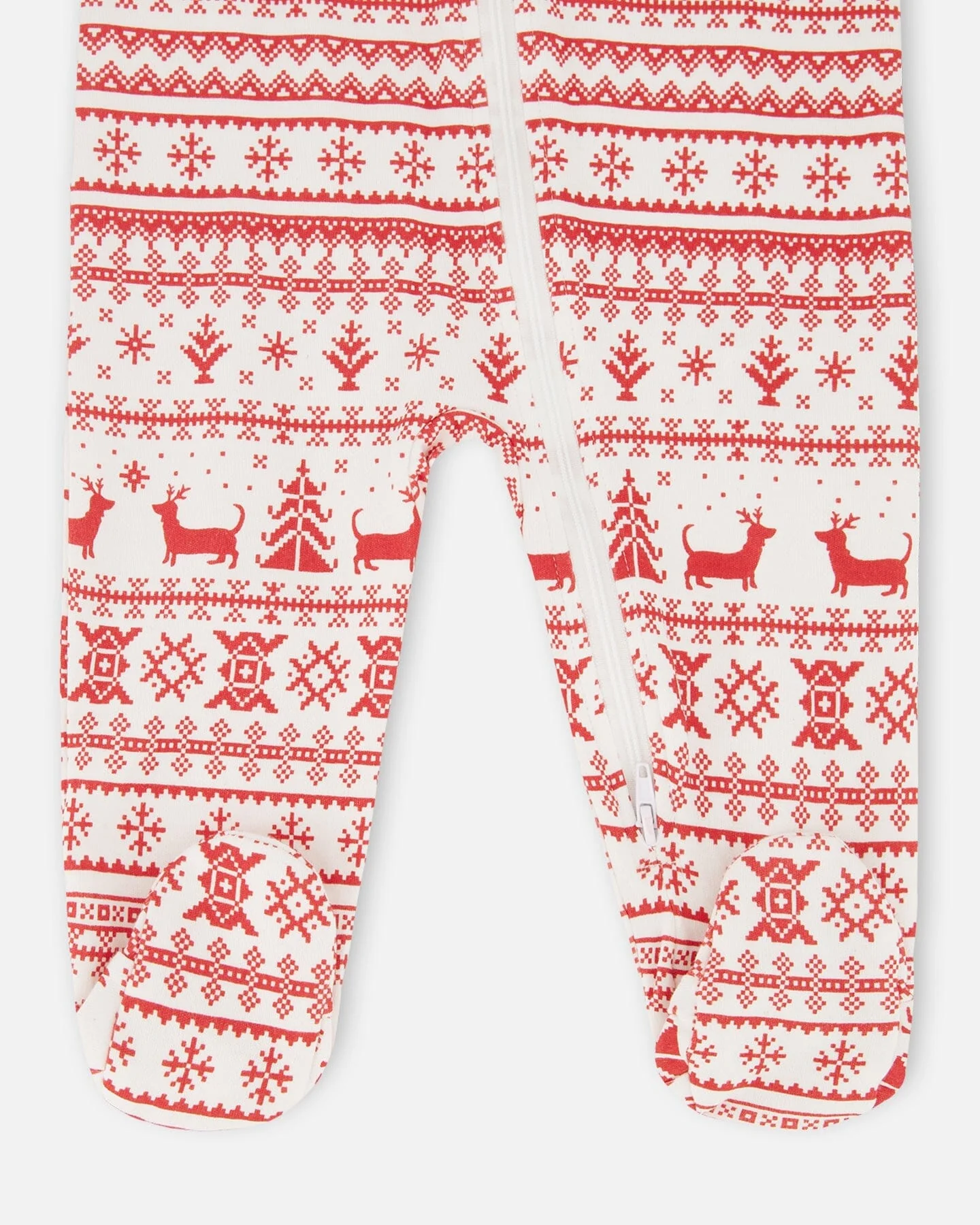 Organic Cotton Baby One-Piece Pajama Red And White Fairisle - Image 3