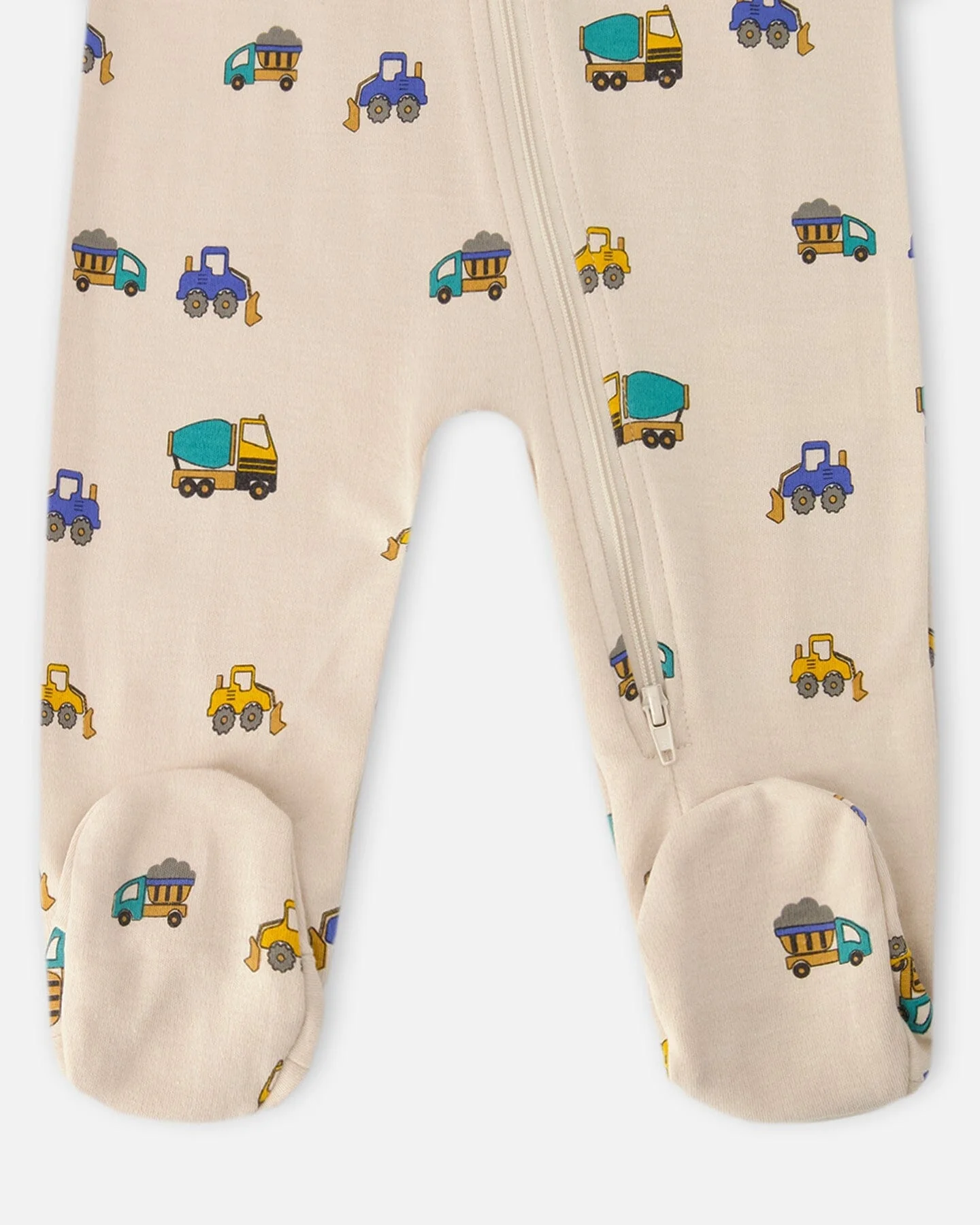 Organic Cotton Baby One-Piece Pyjama Beige Truck Print - Image 3