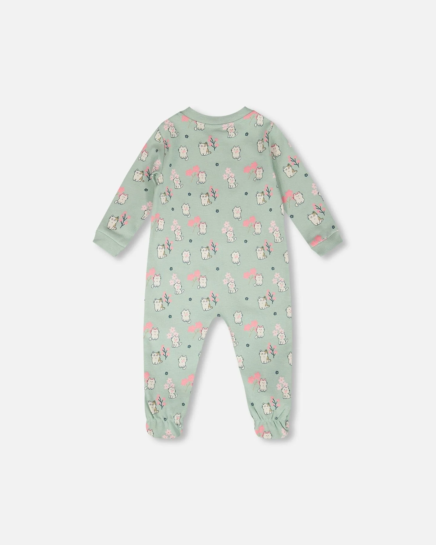 Organic Cotton Baby One-Piece Pyjama Blue Kitten Print - Image 2