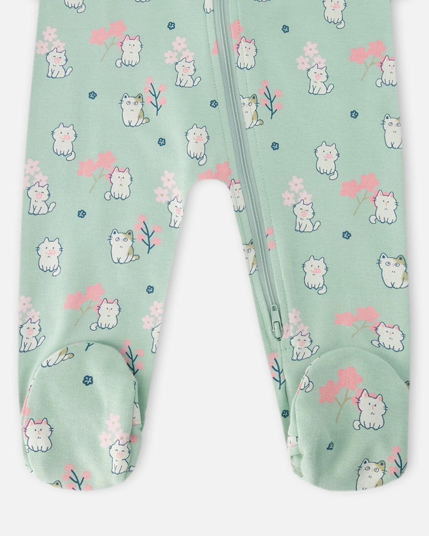Organic Cotton Baby One-Piece Pyjama Blue Kitten Print - Image 3
