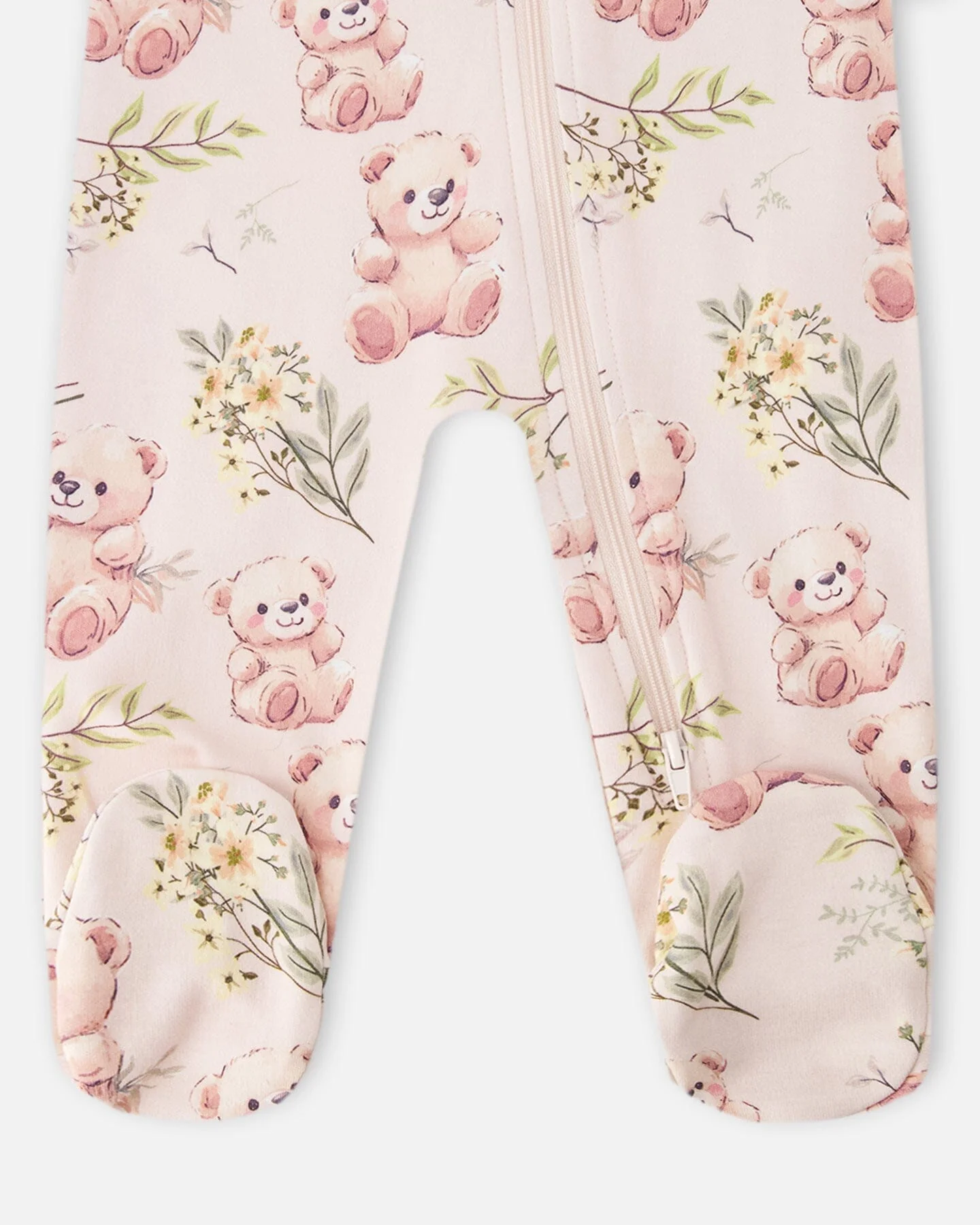 Organic Cotton Baby One-Piece Pyjama Pale Pink Bear Print - Image 3