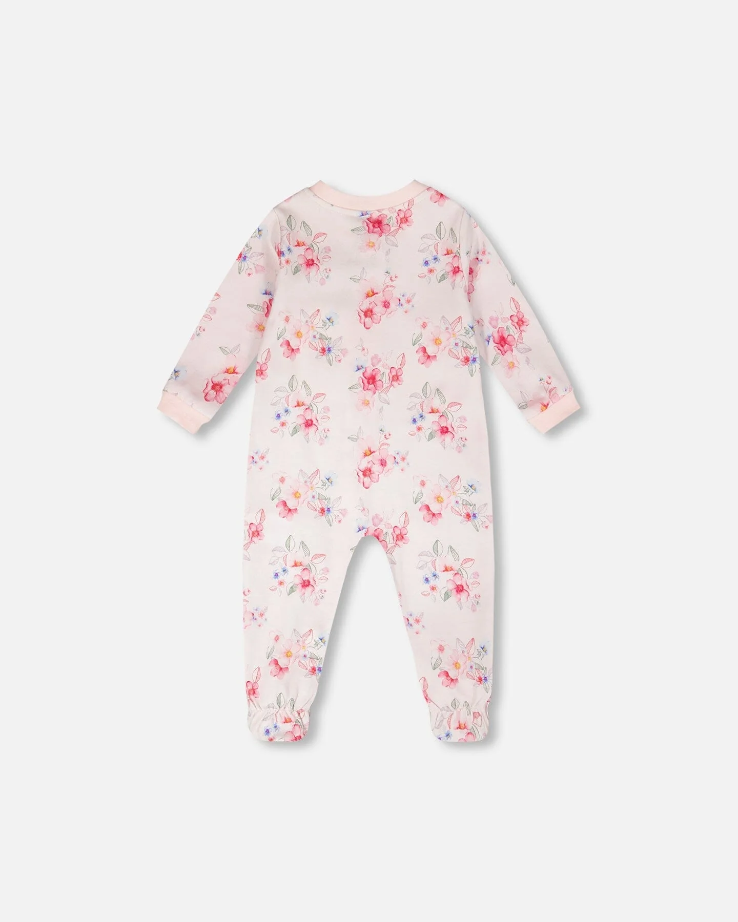 Organic Cotton Baby One-Piece Pyjama Pink Flower Print - Image 2