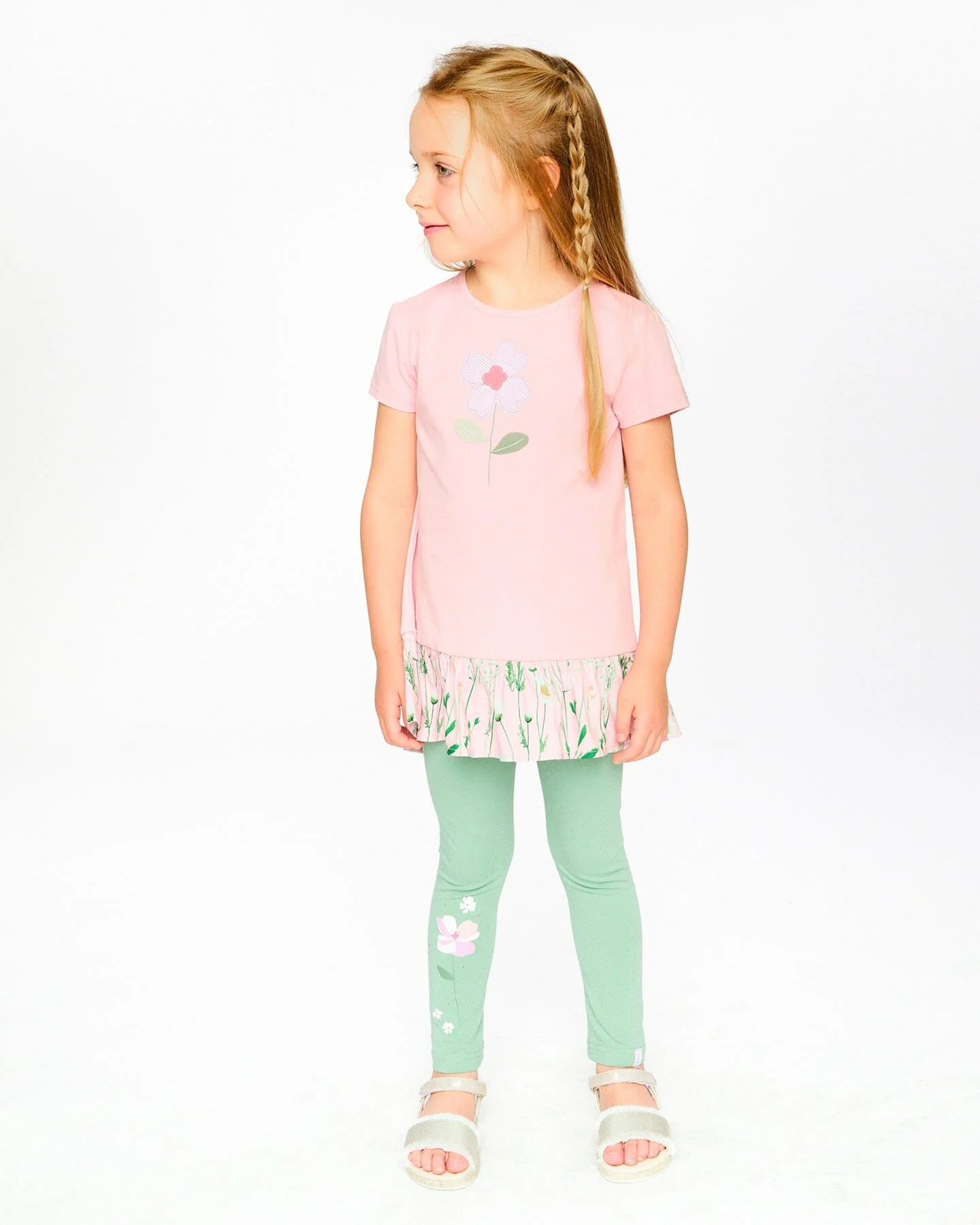 Organic Cotton Bi-Material Tunic With Ruffle Dusty Pink - Image 2