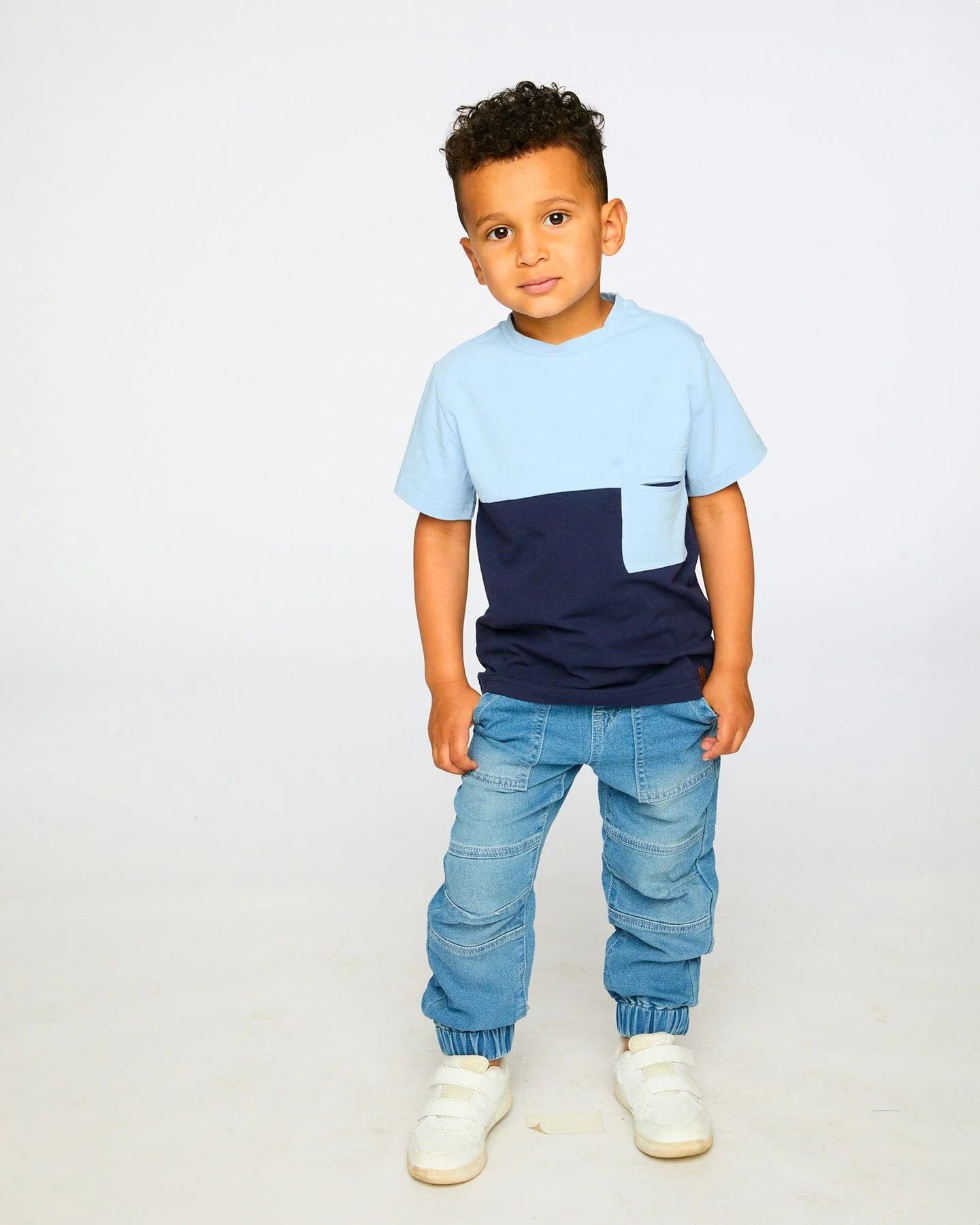 Organic Cotton Colorblock Jersey T-Shirt With Chest Pocket Dark Blue - Image 2