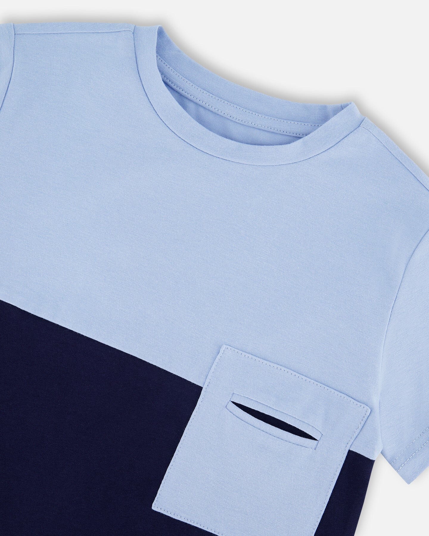 Organic Cotton Colorblock Jersey T-Shirt With Chest Pocket Dark Blue - Image 4