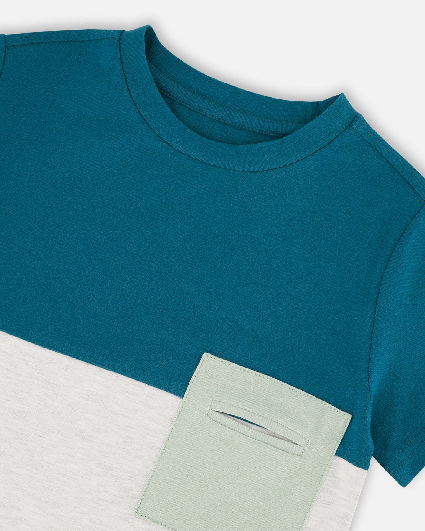 Organic Cotton Colorblock Jersey T-Shirt With Chest Pocket Heather Grey - Image 4