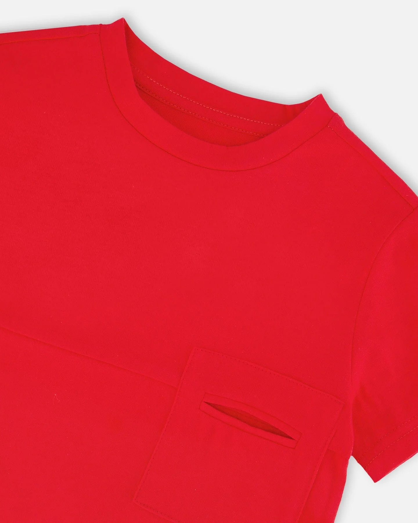 Organic Cotton Colorblock Jersey T-Shirt With Chest Pocket Rouge - Image 4