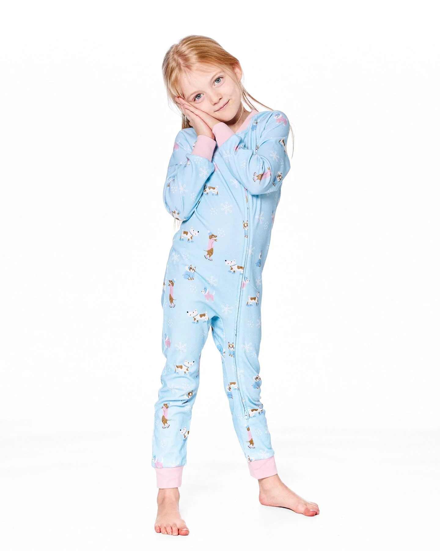 Organic Cotton Interlock One-Piece Pajama Blue Dog Print - Image 2