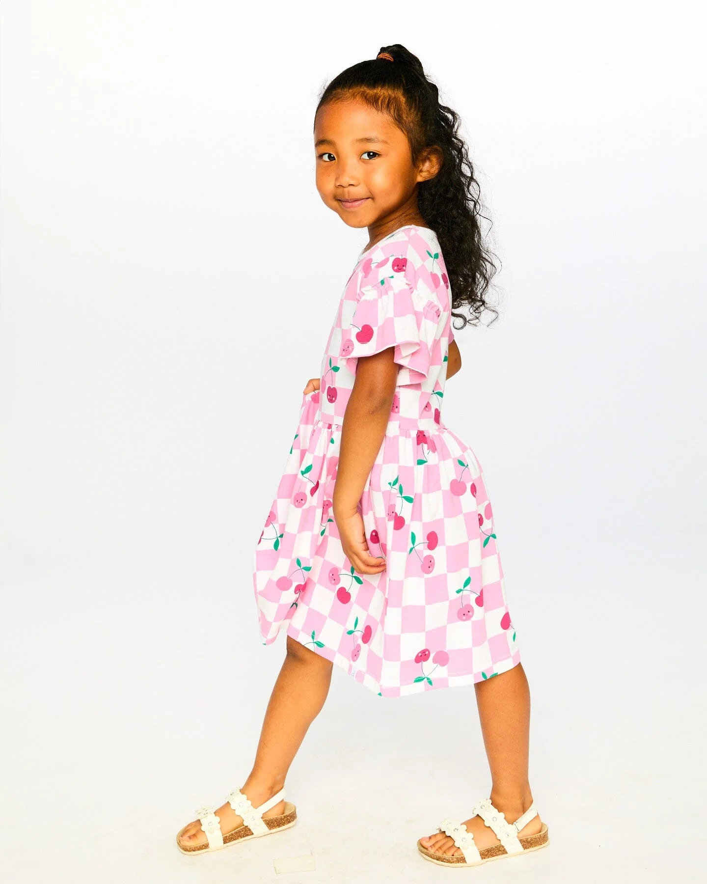 Organic Cotton Jersey Dress Pink Printed Cherries - Image 2