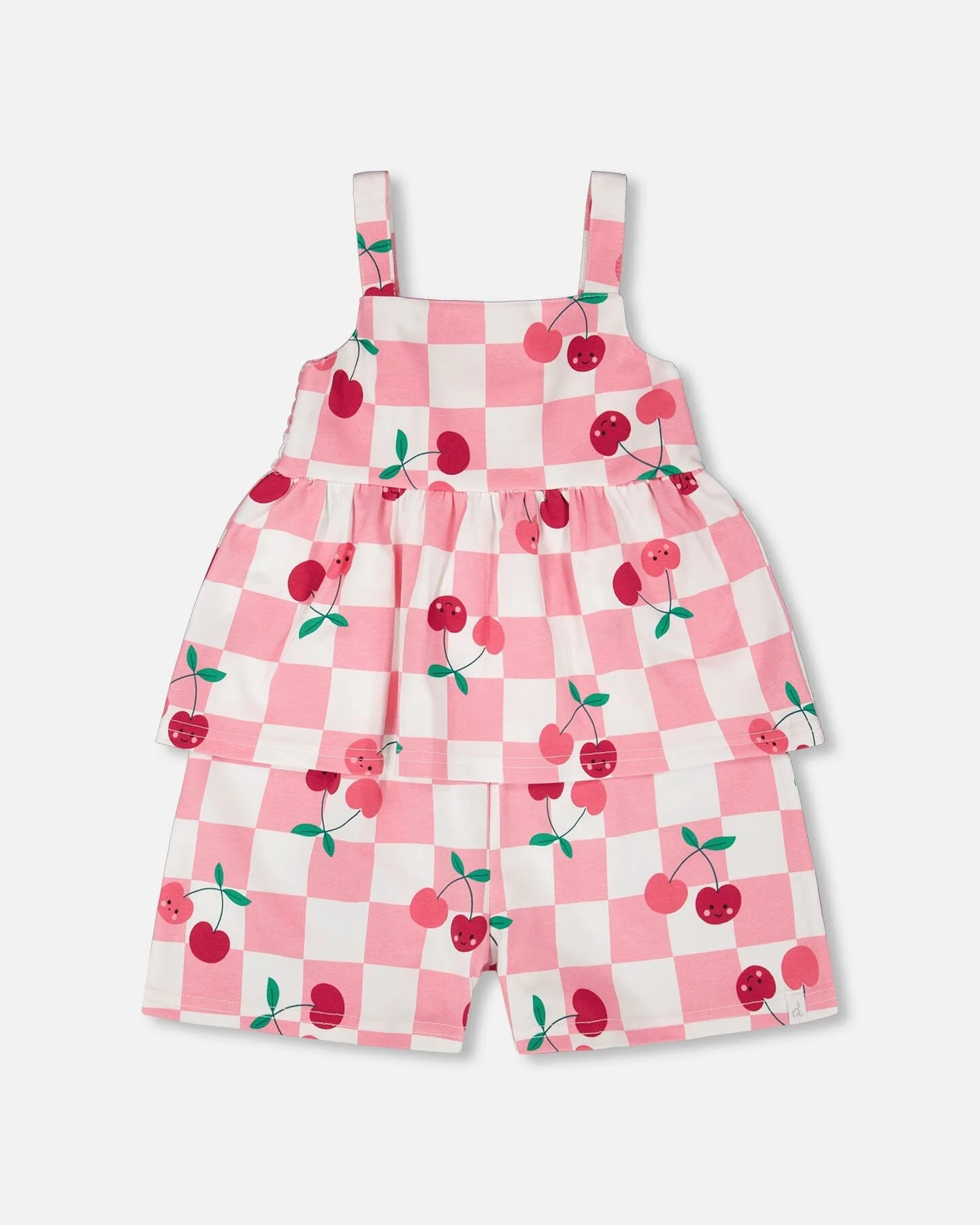 Organic Cotton Jersey Romper Pink Printed Cherries