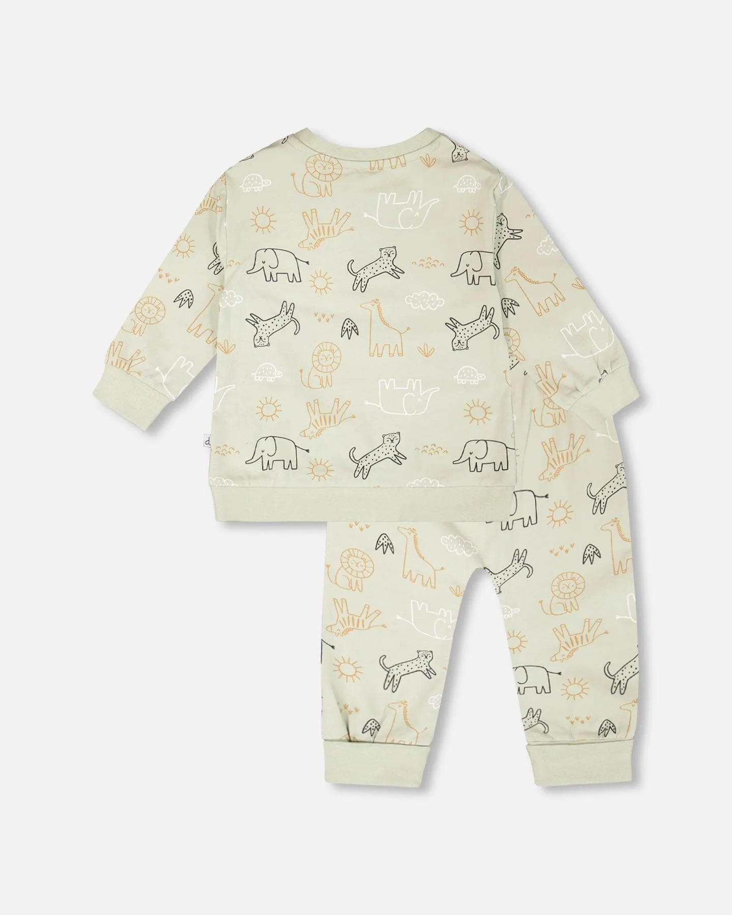 Organic Cotton Jersey Sweater And Pants Set Sage Green Animal Print - Image 3