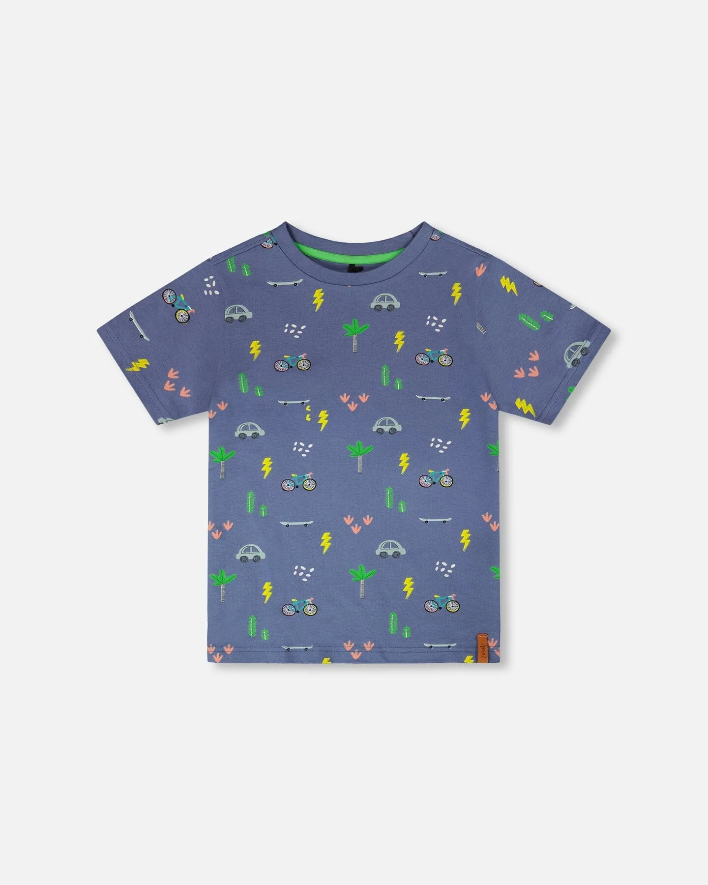 Organic Cotton Jersey T-Shirt Blue Bicycle Print